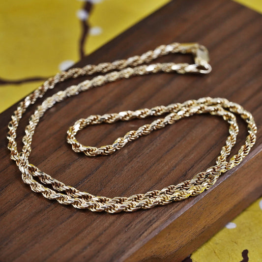 20" vermeil gold over Sterling silver necklace, Italy 925 diamond rope chain