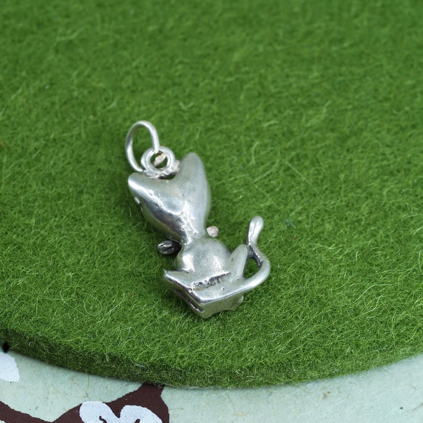 Vintage sterling silver handmade pendant, 925 cat kitty charm