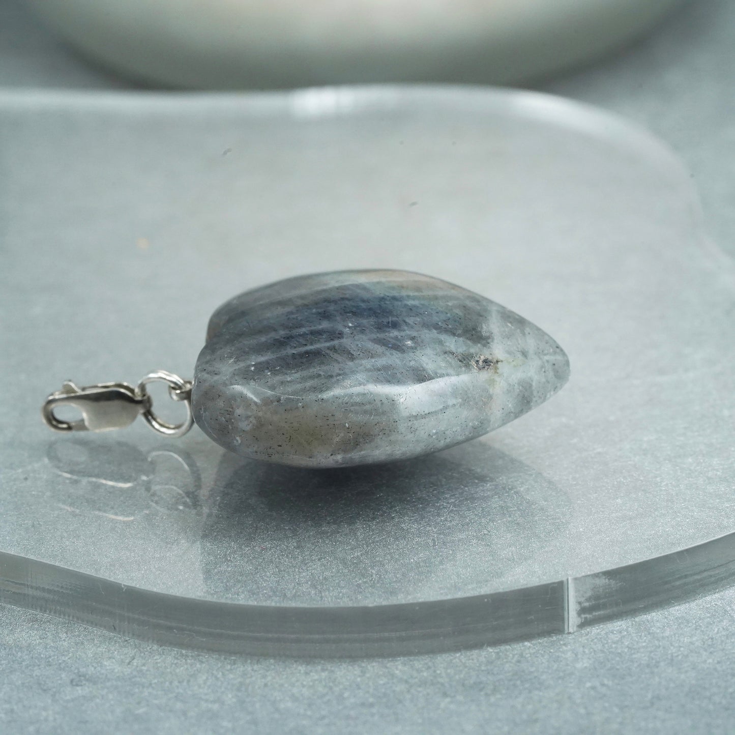 Vintage sterling 925 silver handmade pendant with huge heart labradorite