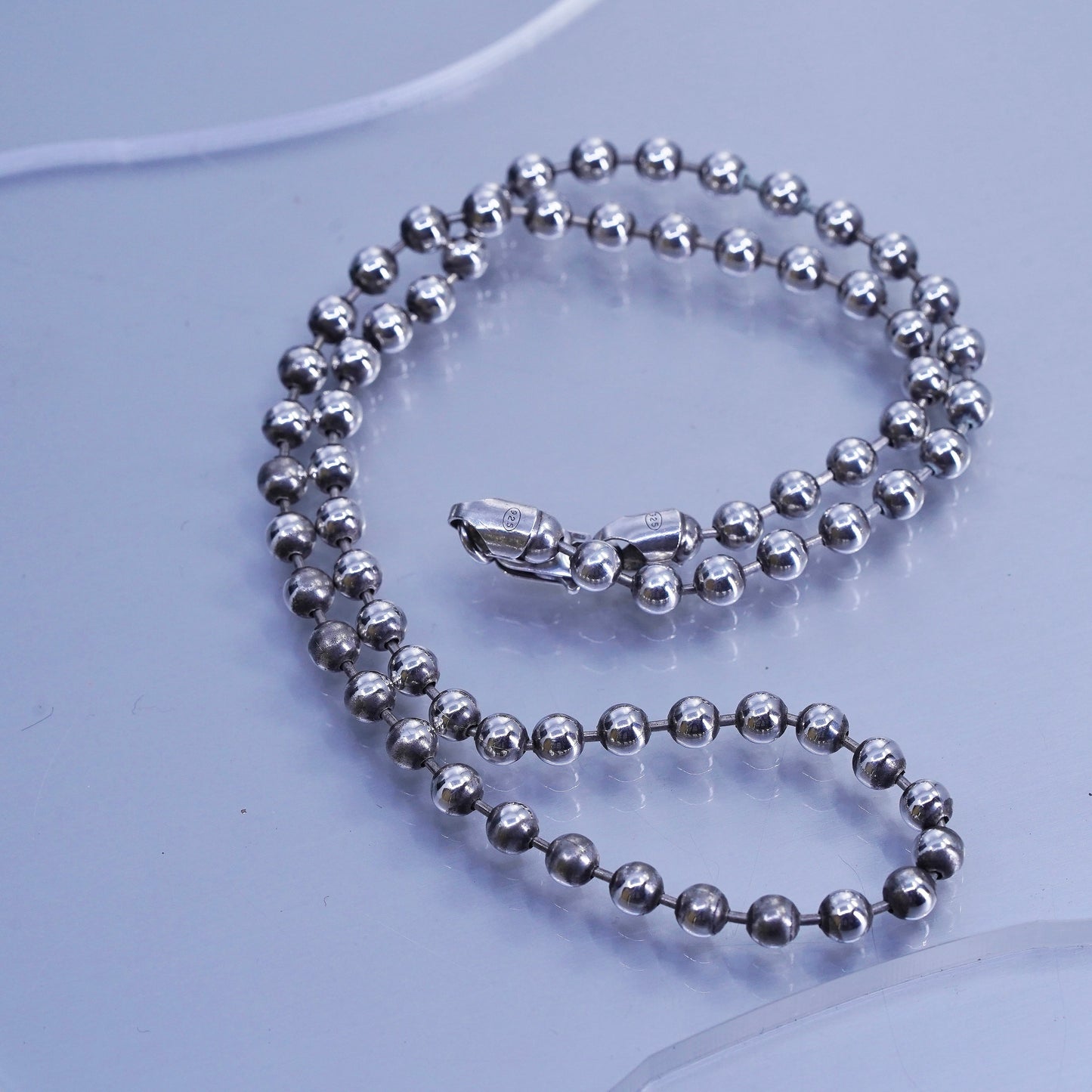 20” 5mm, vintage Sterling 925 silver handmade bead chain necklace