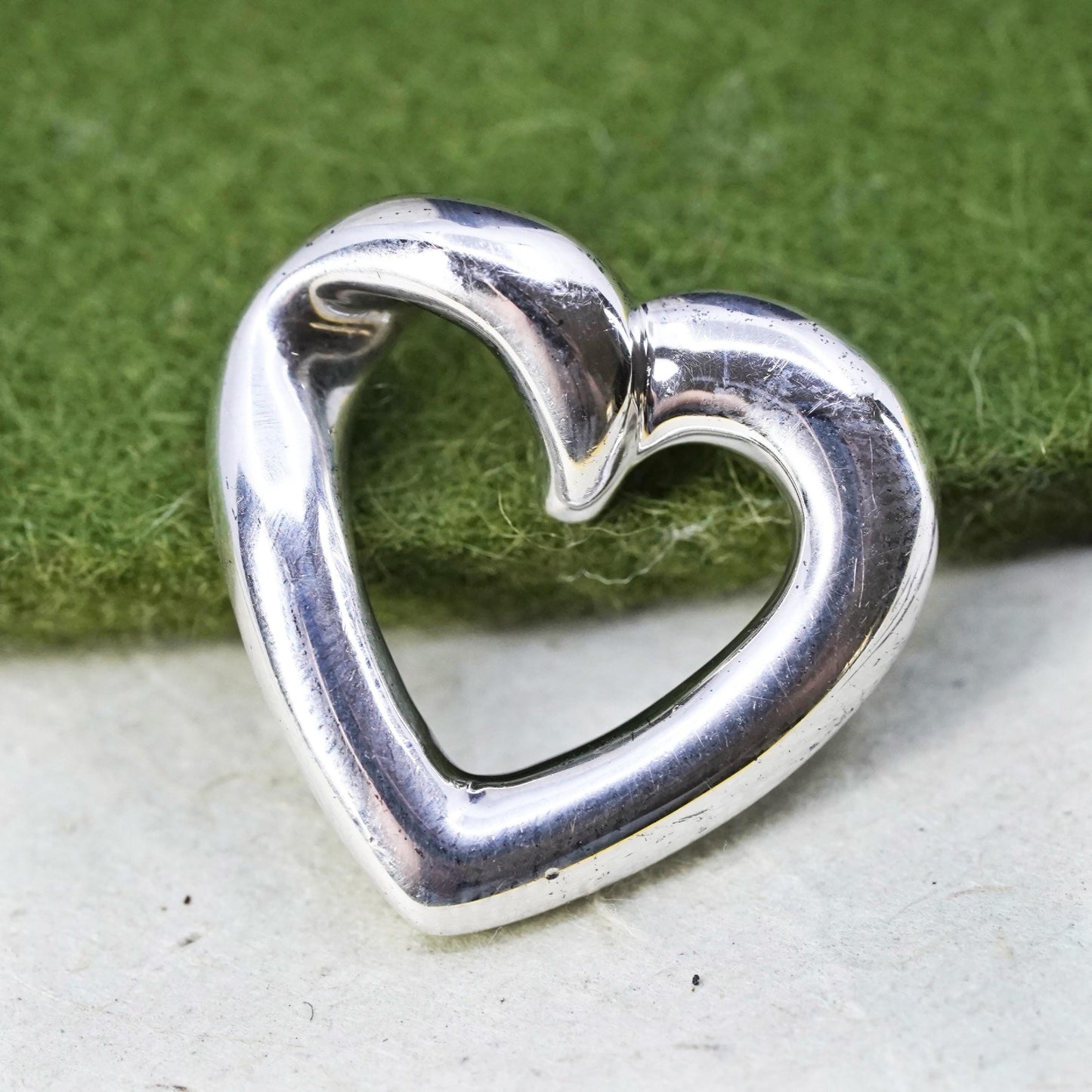 Vintage handmade sterling silver heart shaped pendant, solid 925 silver charm