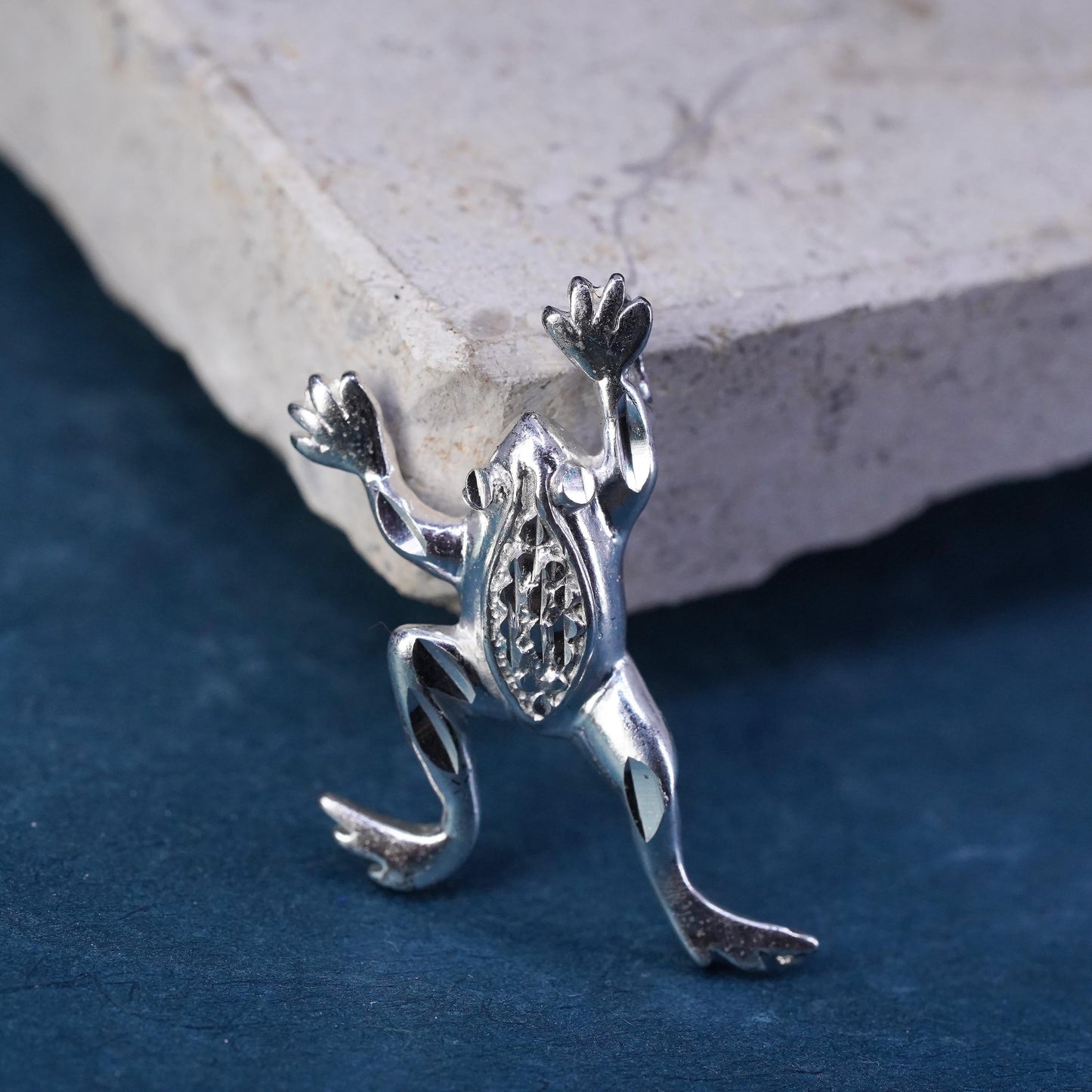 Vintage Sterling silver handmade pendant, 925 frog charm