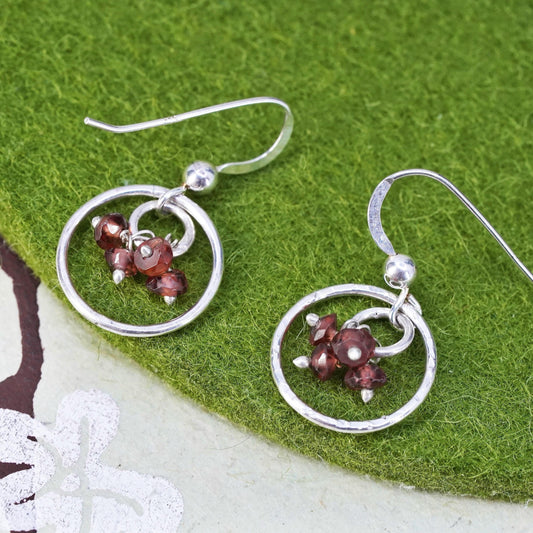 Vintage sterling 925 silver handmade chain earrings with garnet beads