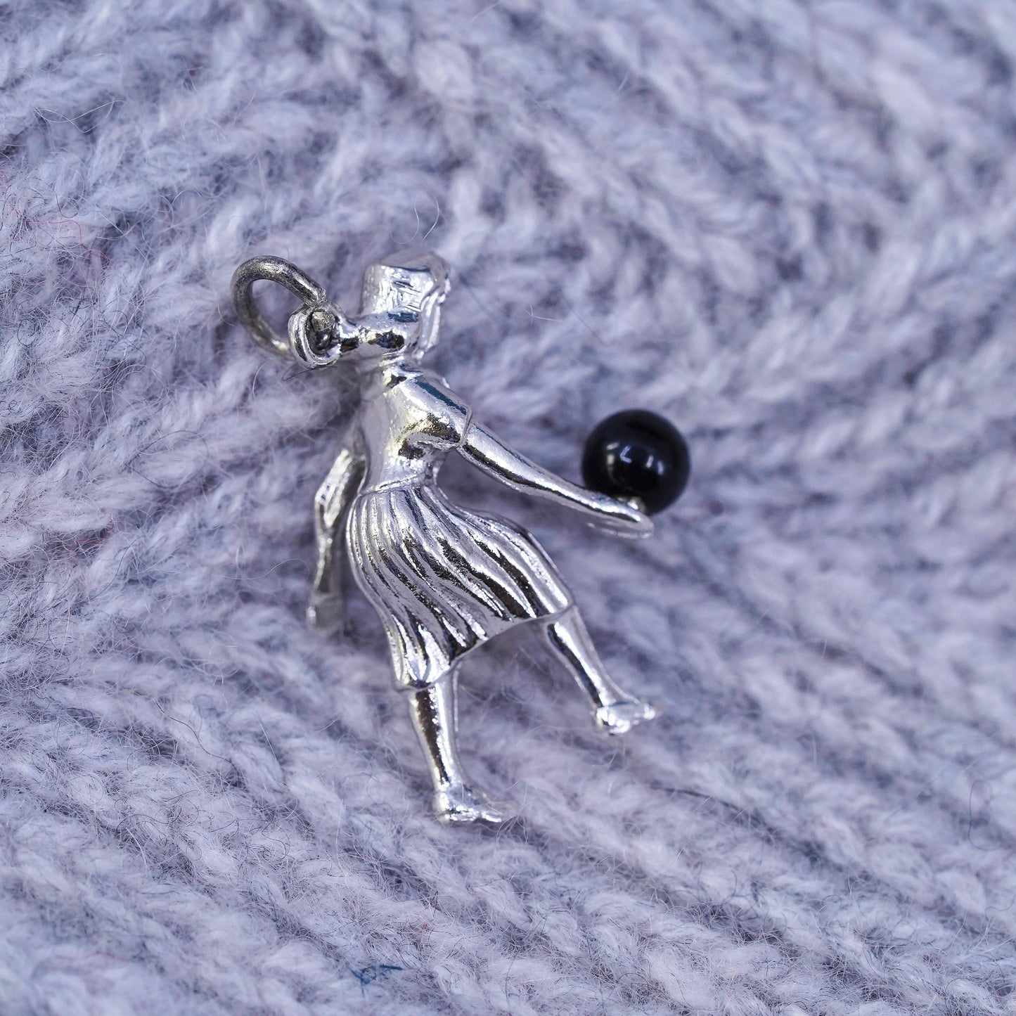 Vintage Sterling silver handmade pendant, 925 bowling girl figure charm