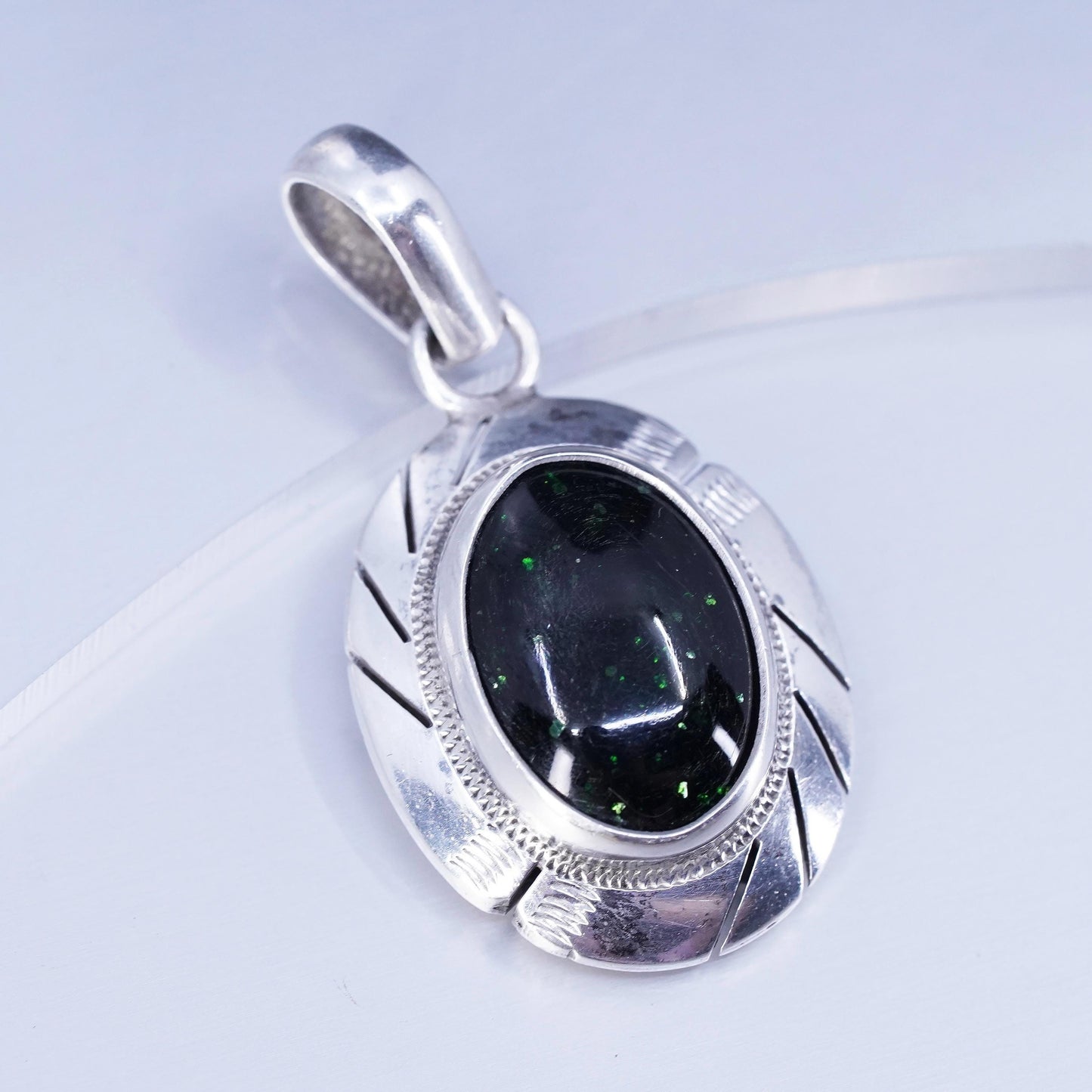 Mexican sterling 925 silver handmade pendant with oval black opal