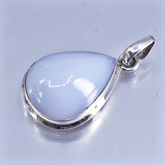 Vintage Sterling silver handmade charm, 925 teardrop pendant white moonstone