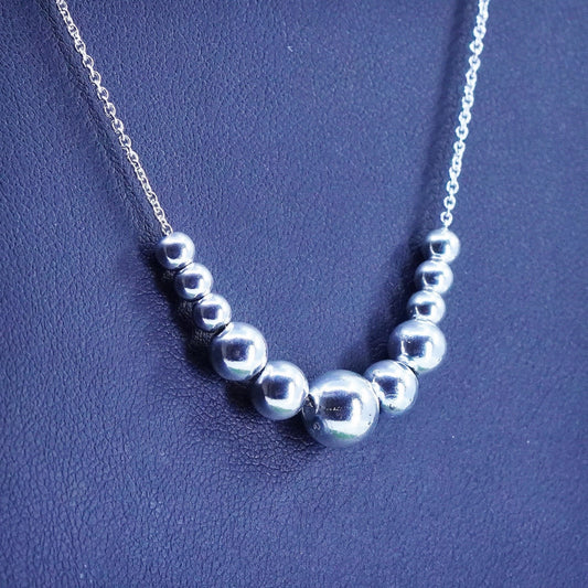 18", Sterling silver necklace, Italy 925 silver circle chain beads pendant