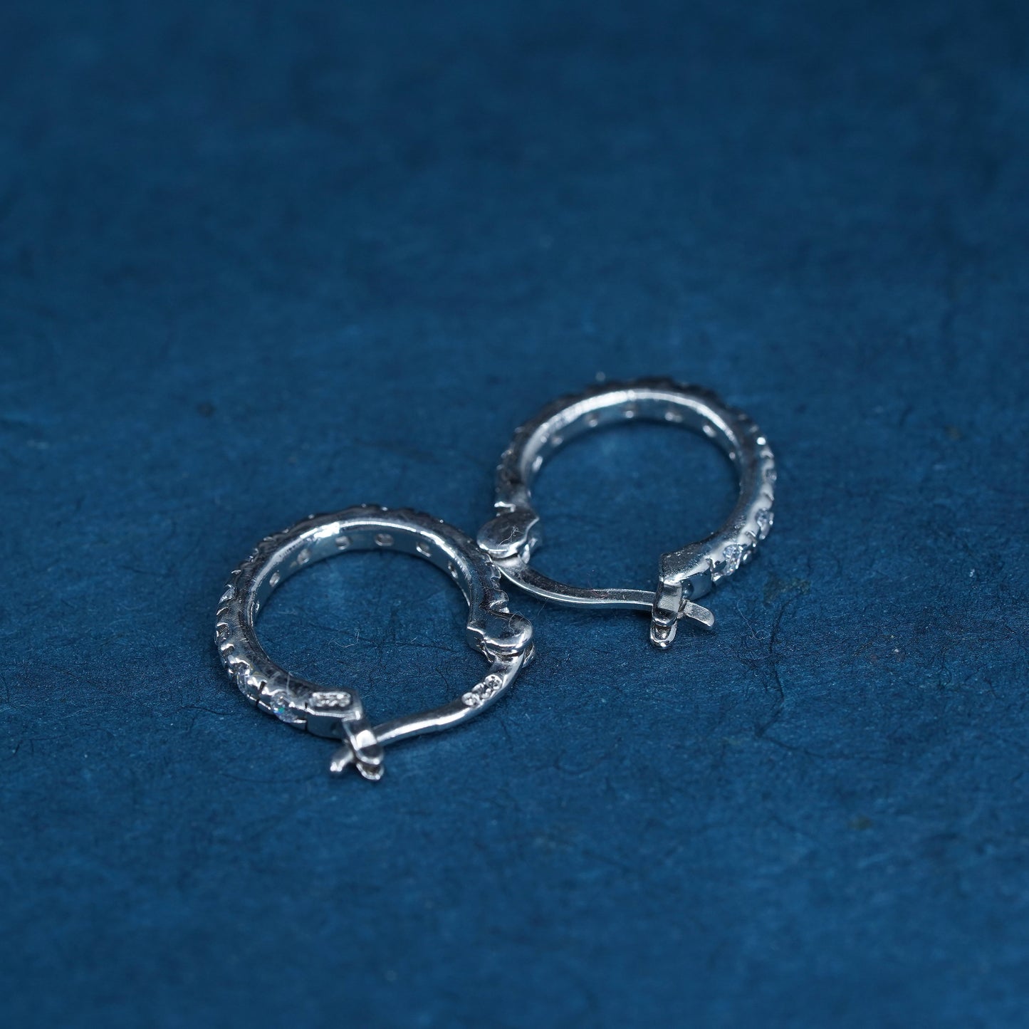 0.5", vintage Sterling silver handmade hoop earrings, 925 huggie with cz