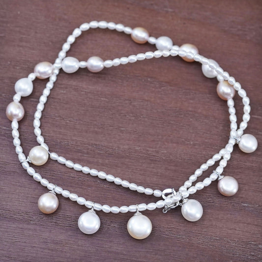 16”, Sterling silver necklace, 2mm freshwater pearl chain 5-6mm pearl beads