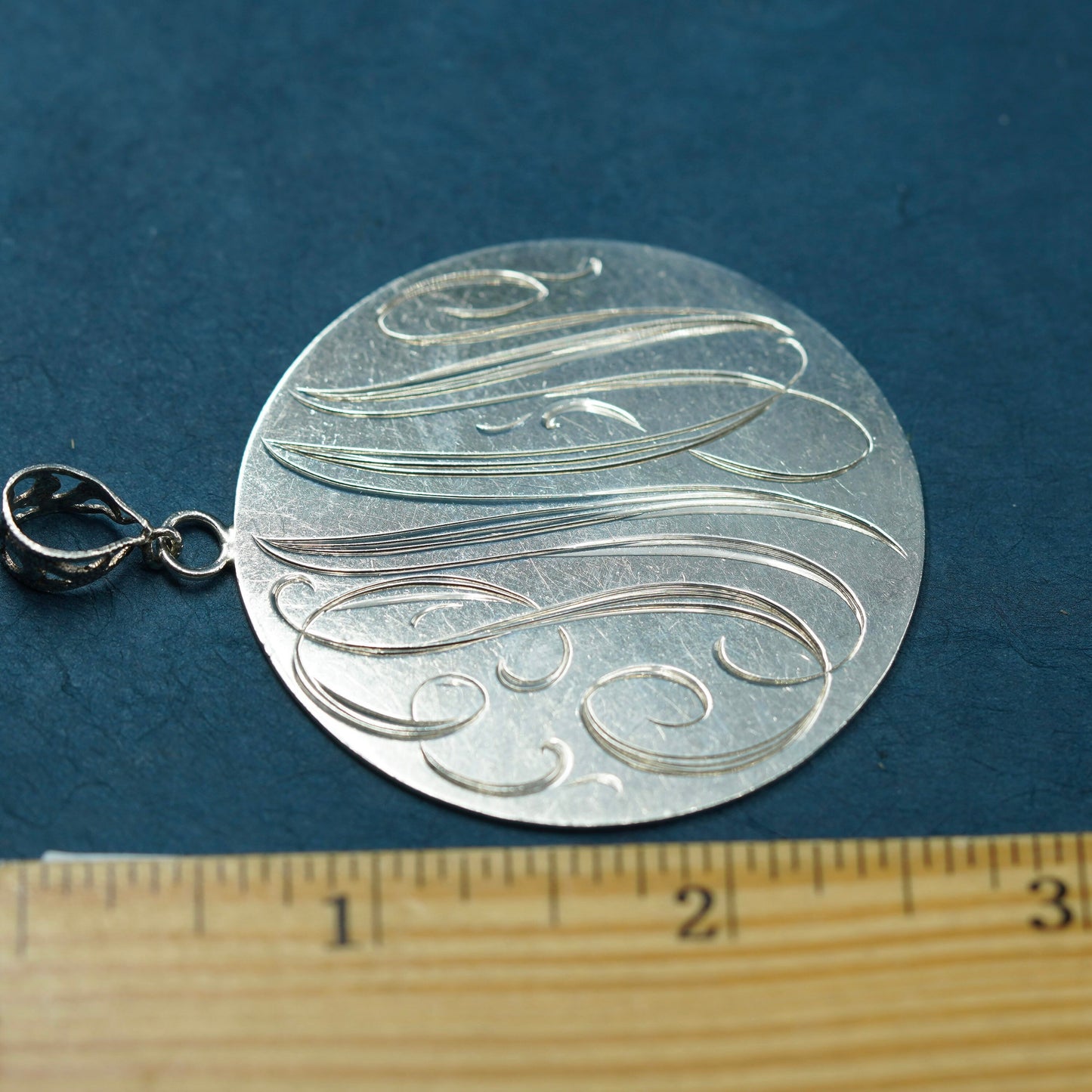 sterling silver handmade pendant, 925 huge circle laser engraved initial “PMV”