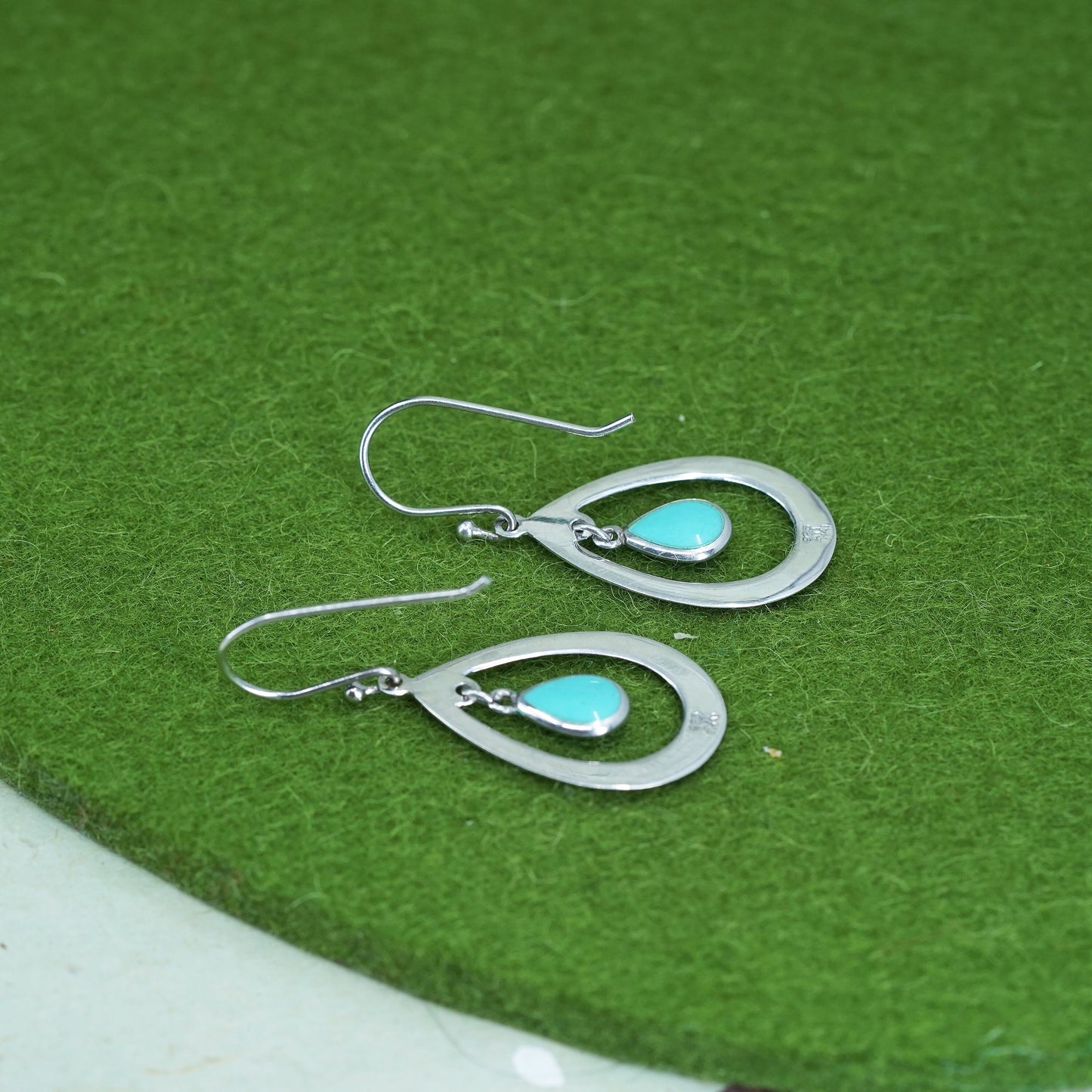 Vintage sterling 925 silver handmade earrings with teardrop turquoise