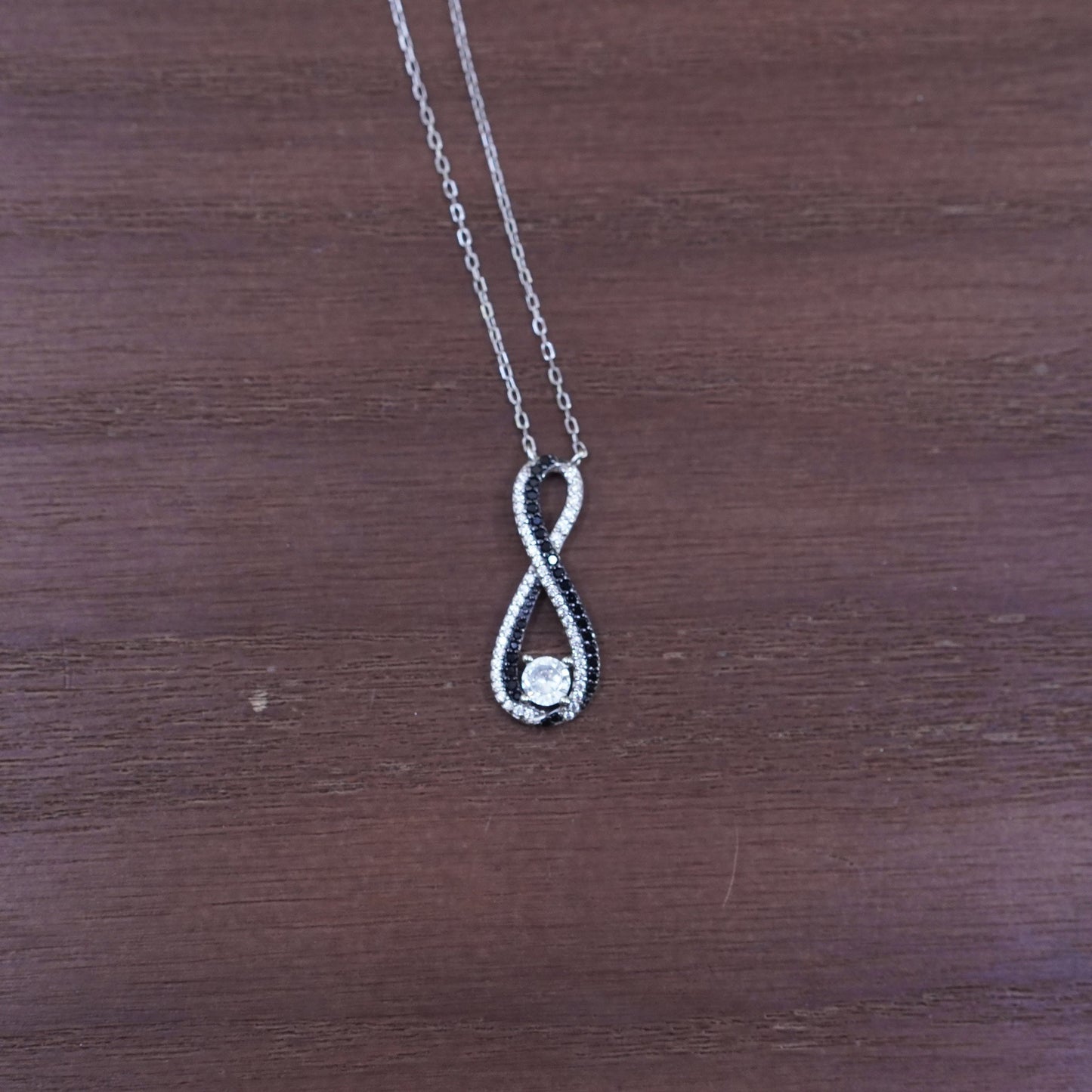 19+2”, Sterling silver necklace, 925 circle chain infinity loop Cz pendant