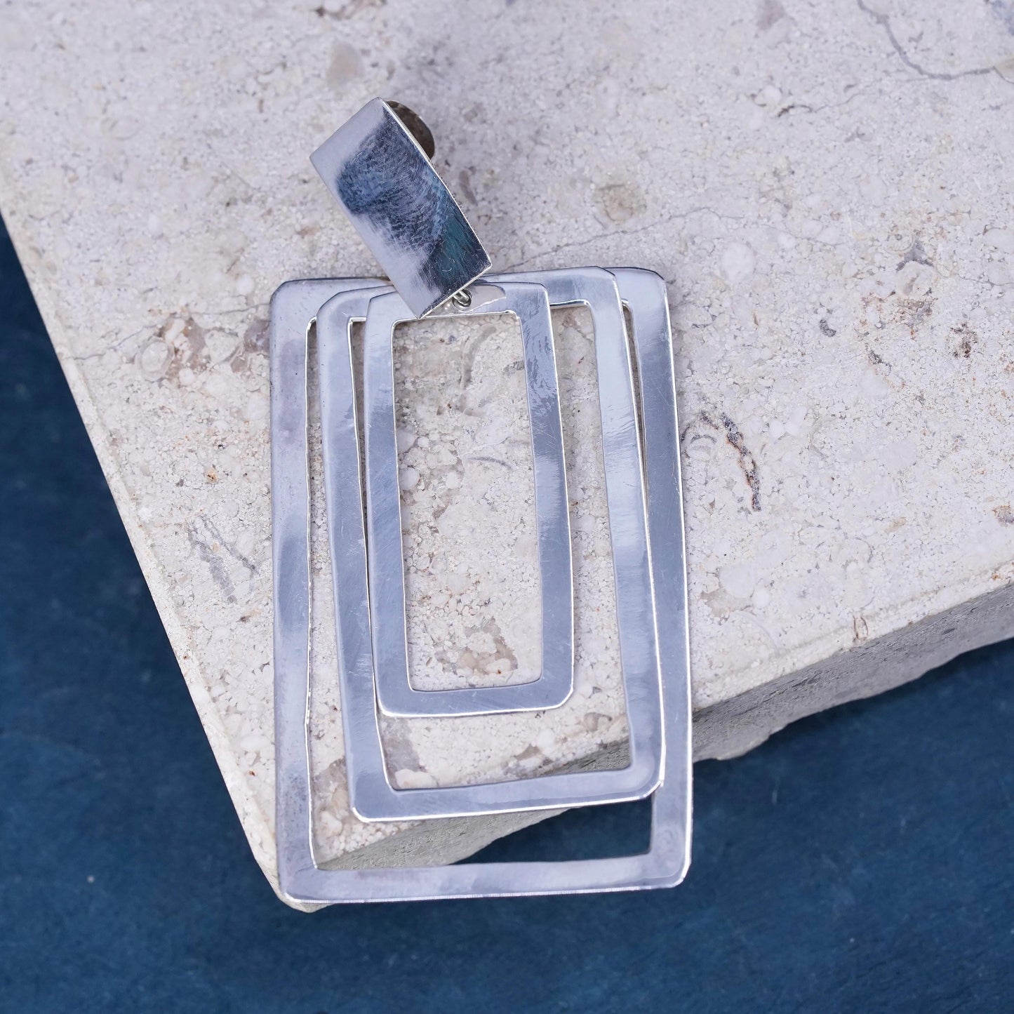 vintage Sterling silver handmade pendant, 925 triple rectangular pendant