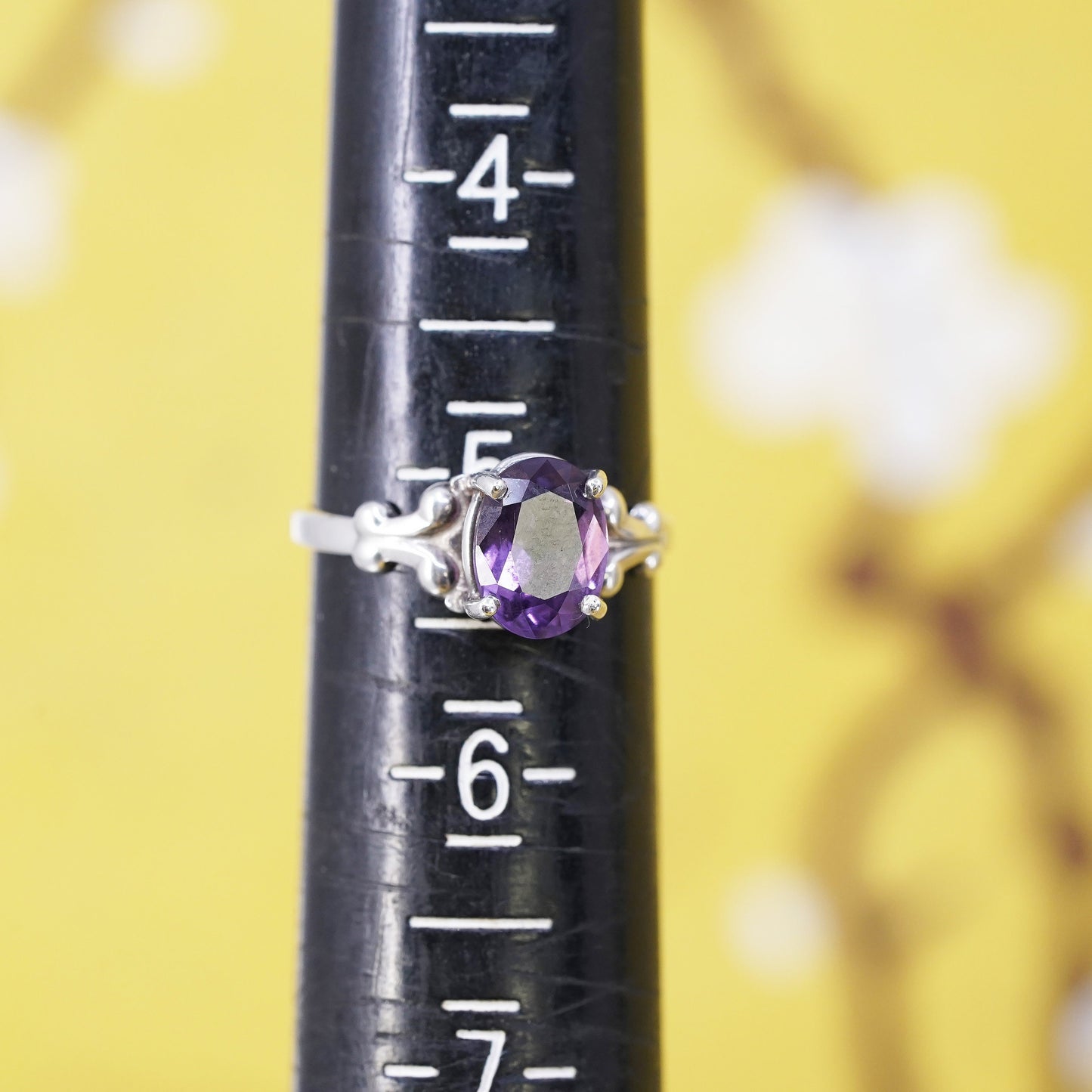 Size 5, Vintage Kabana Sterling Silver Handmade ring, 925 band with amethyst