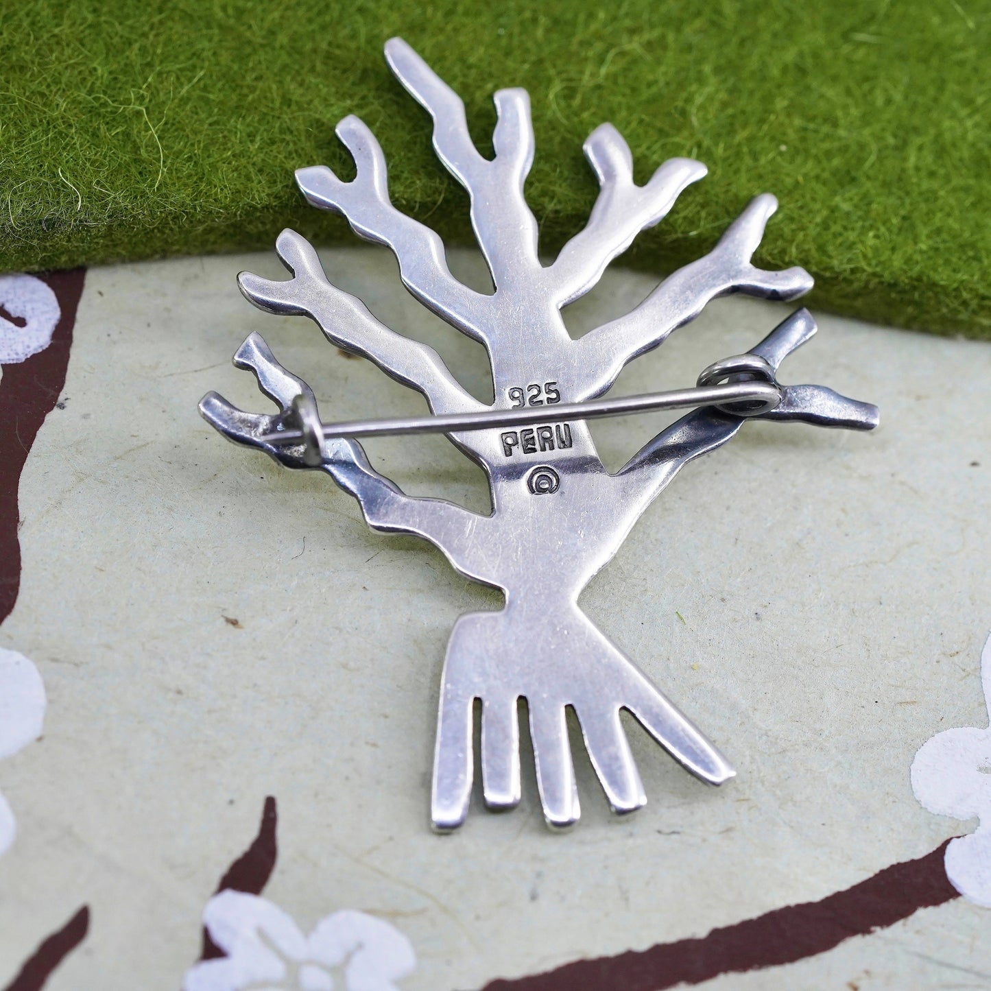 Vintage Beau sterling silver handmade brooch, 925 family tree