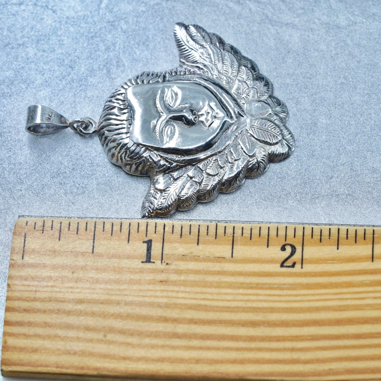 Antique Shube Sterling silver handmade charm, 925 Angel pendant with heart