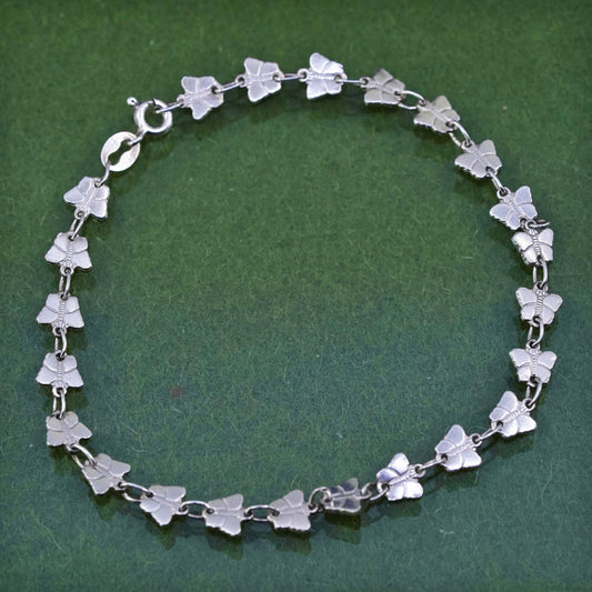 7.75", Italian sterling silver anklet, 925 silver butterfly link chain bracelet