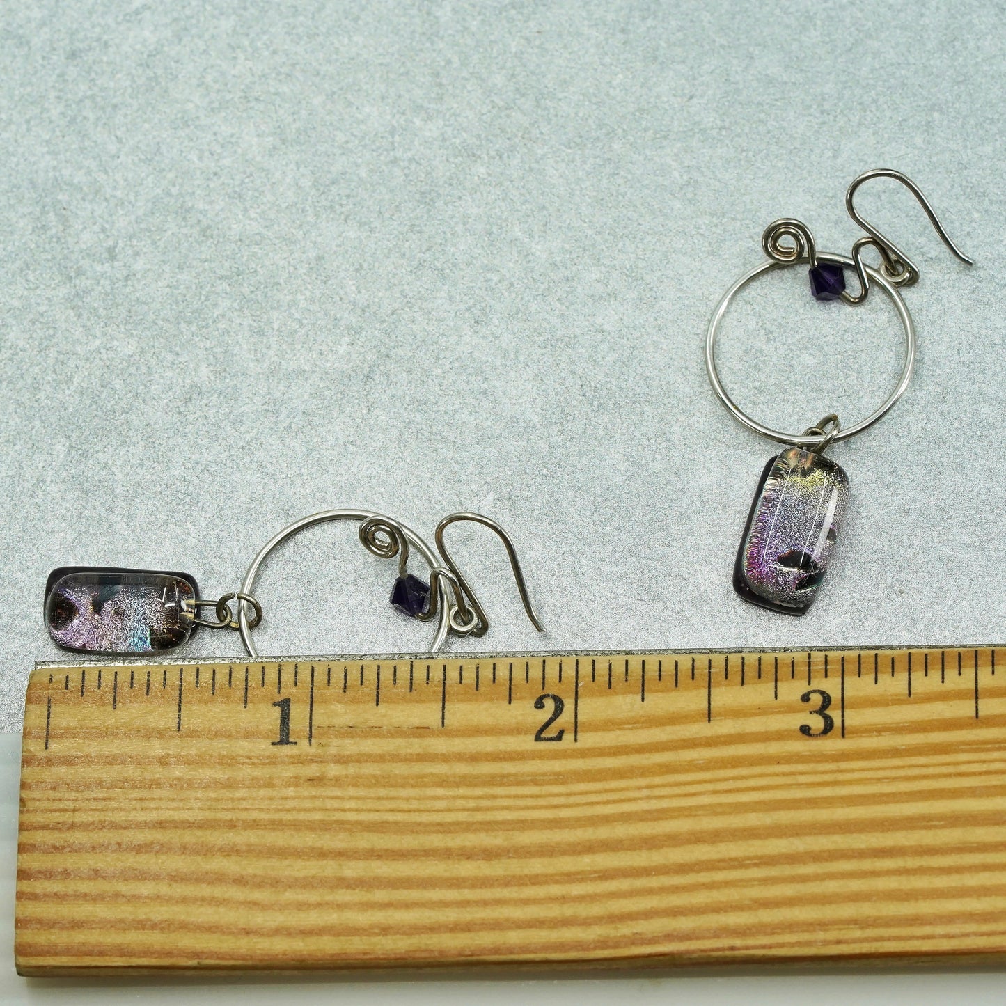 Vintage Sterling 925 silver earrings with artisan glass and purple beads