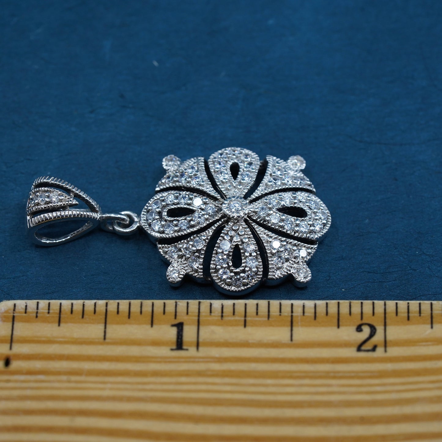 Vintage Sterling silver 925 handmade pendant with cluster cz