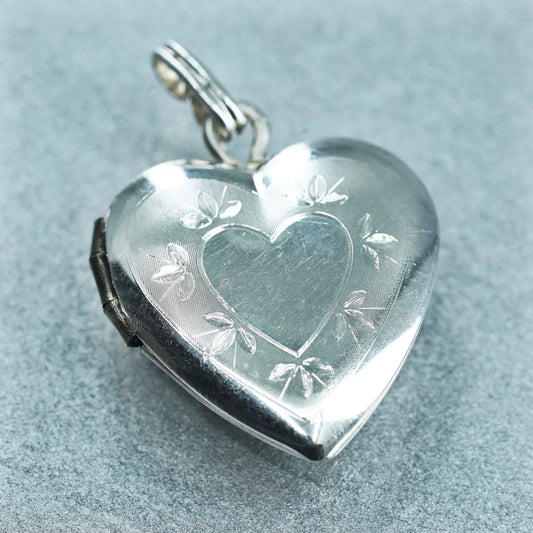 Sterling silver charm, textured 925 heart photos locket “your loving boys”