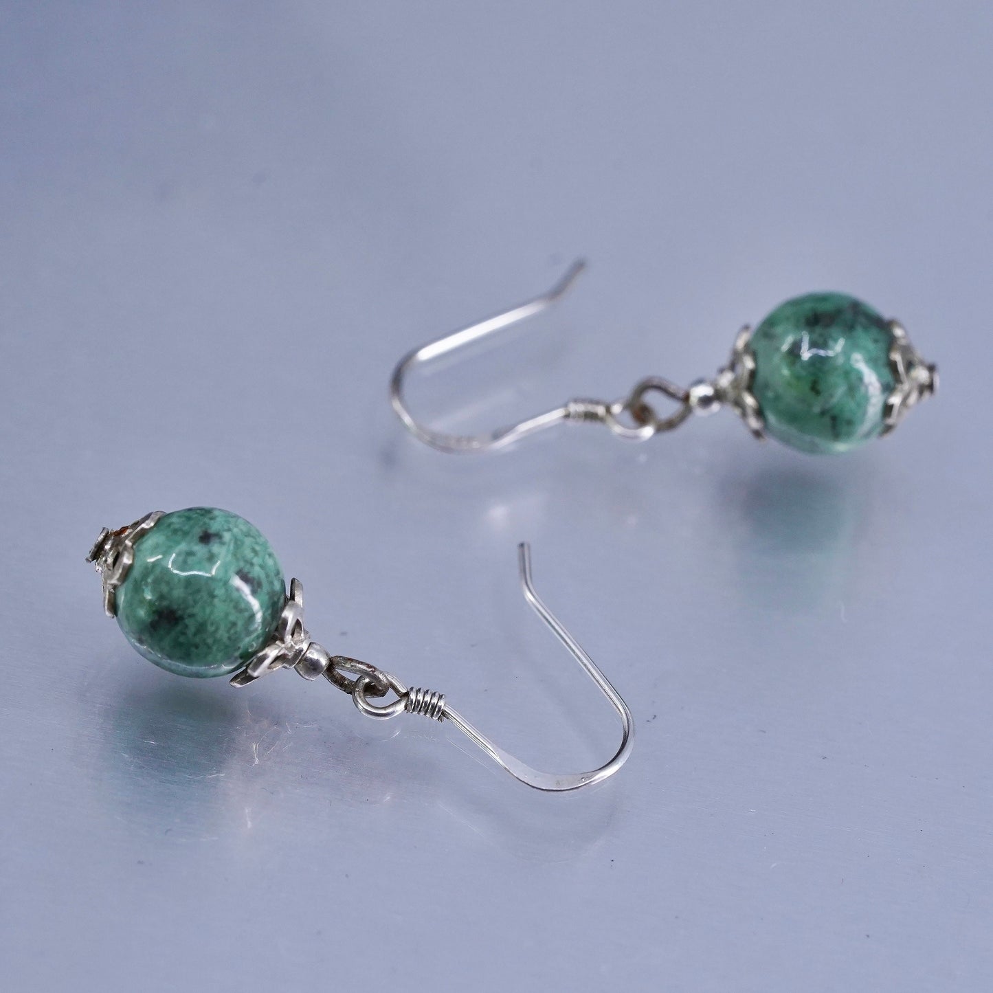 Vintage Sterling 925 silver handmade earrings with turquoise beads