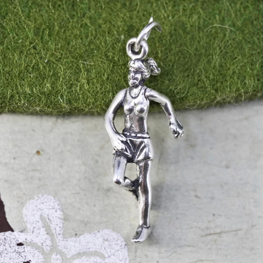 Vintage sterling silver handmade pendant, 925 runner figure charm