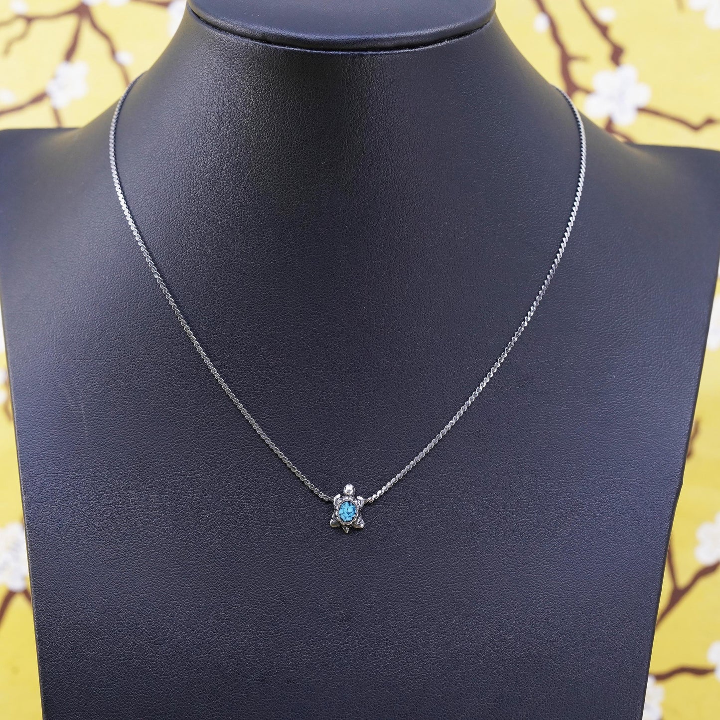 14”, Sterling silver handmade S link necklace, 925 turtle pendant turquoise