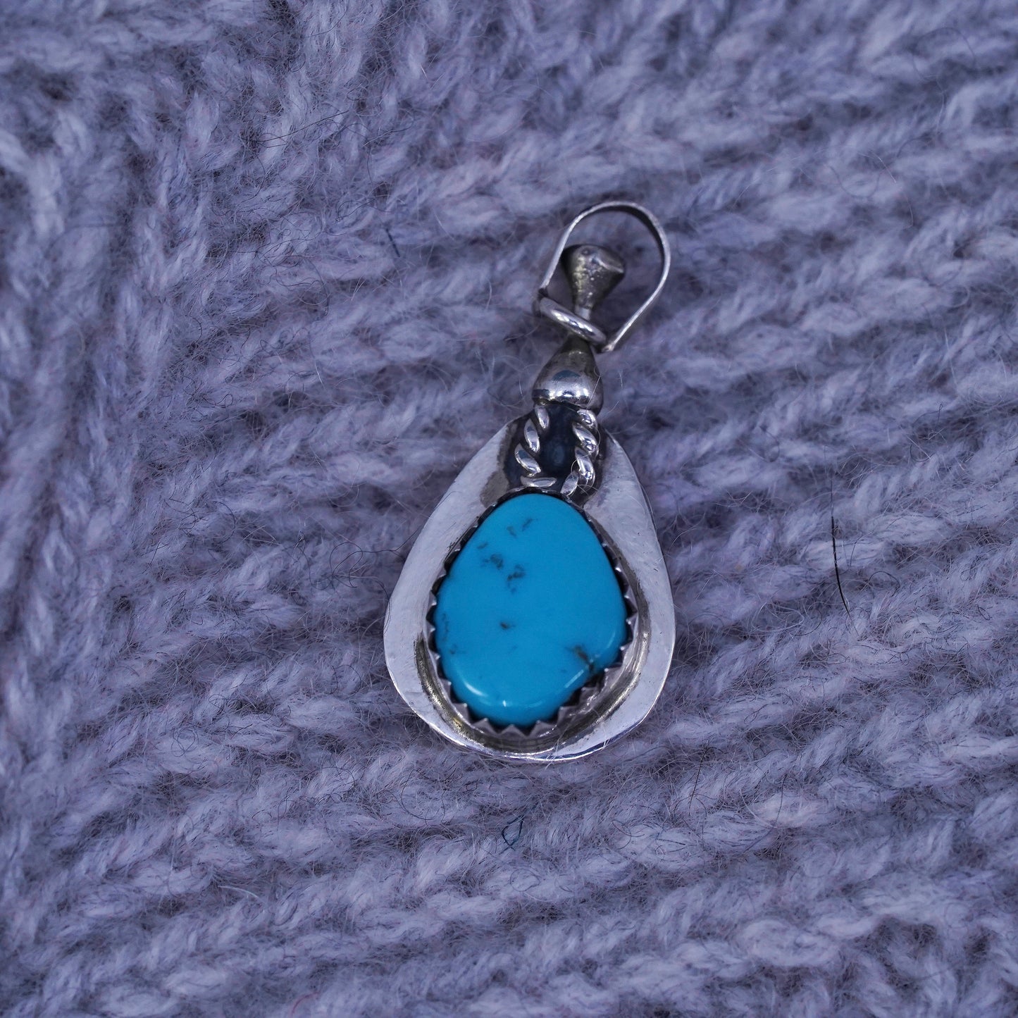 southwestern Sterling silver pendant, 925 teardrop bear paw pendant turquoise