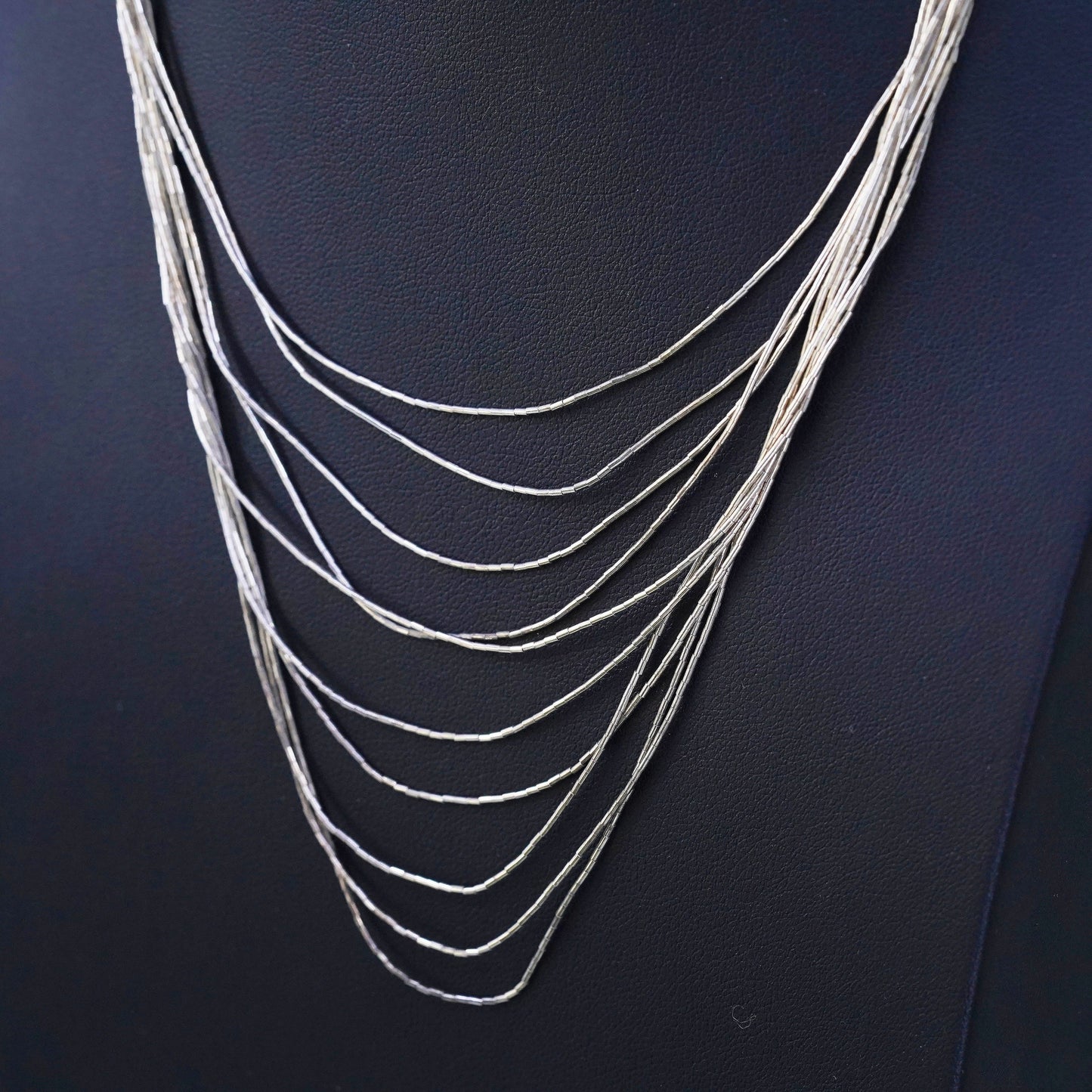 16”, liquid Sterling silver 10 strands necklace, Native American 925 chain