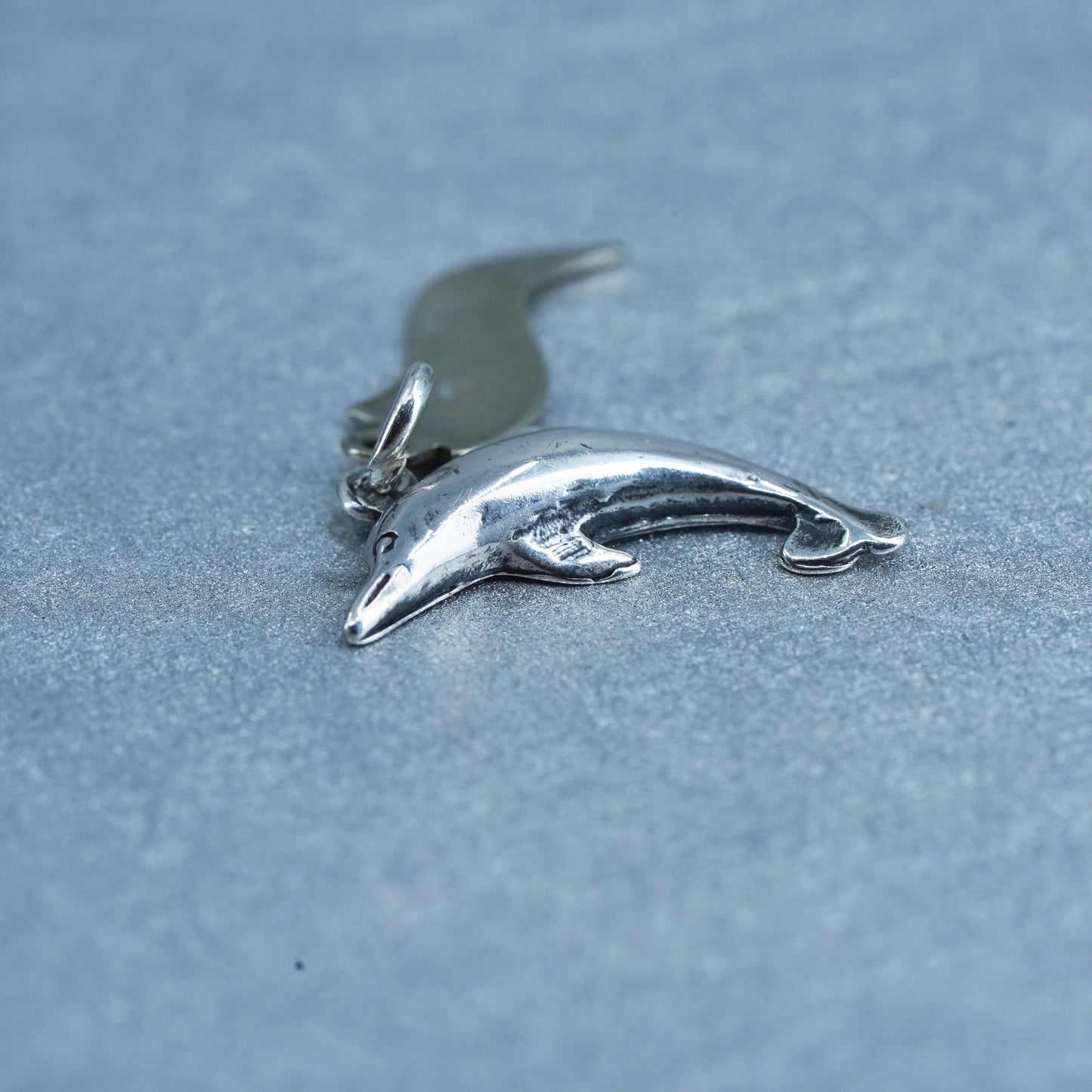 Antique Sterling silver handmade puffy 925 dolphin charm pendant