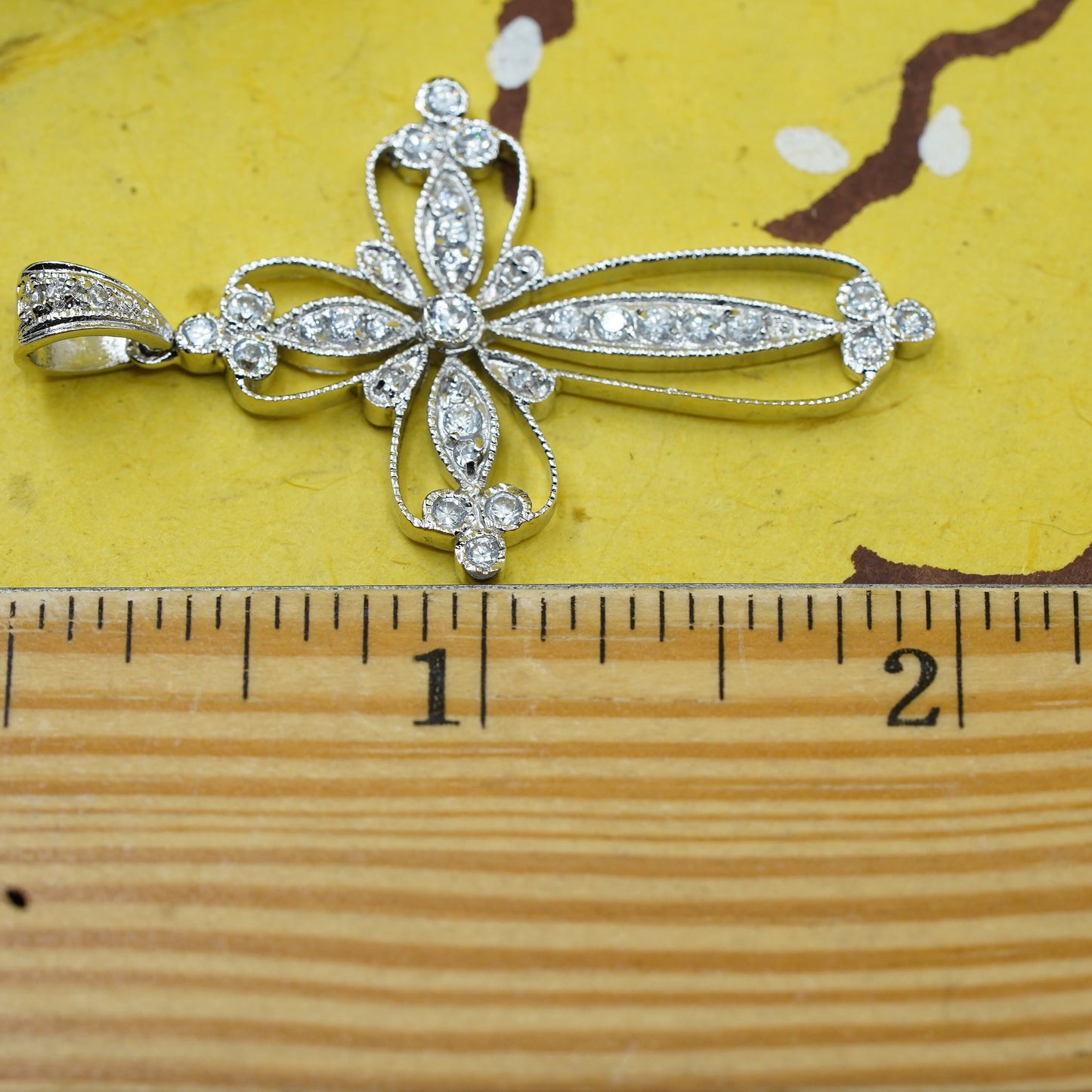 Vintage Sterling silver handmade pendant, 925 filigree cross with Cz inlay