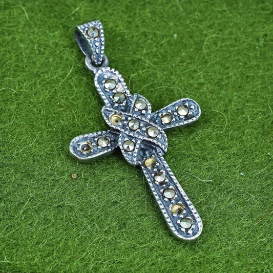 Vintage handmade sterling silver 925 cross pendant with marcasite