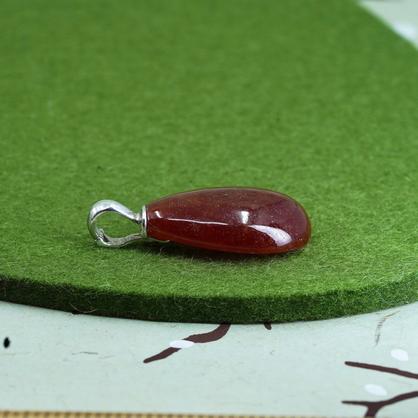 Vintage sterling silver 925 handmade teardrop pendant with carnelian