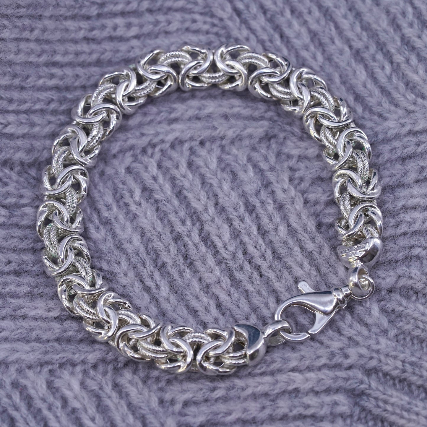 7.5", Italian Milor Sterling silver bracelet, 925 Byzantine, birdcage chain