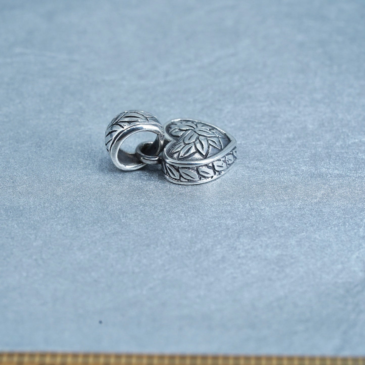 antique sterling 925 silver filigree heart charm pendant