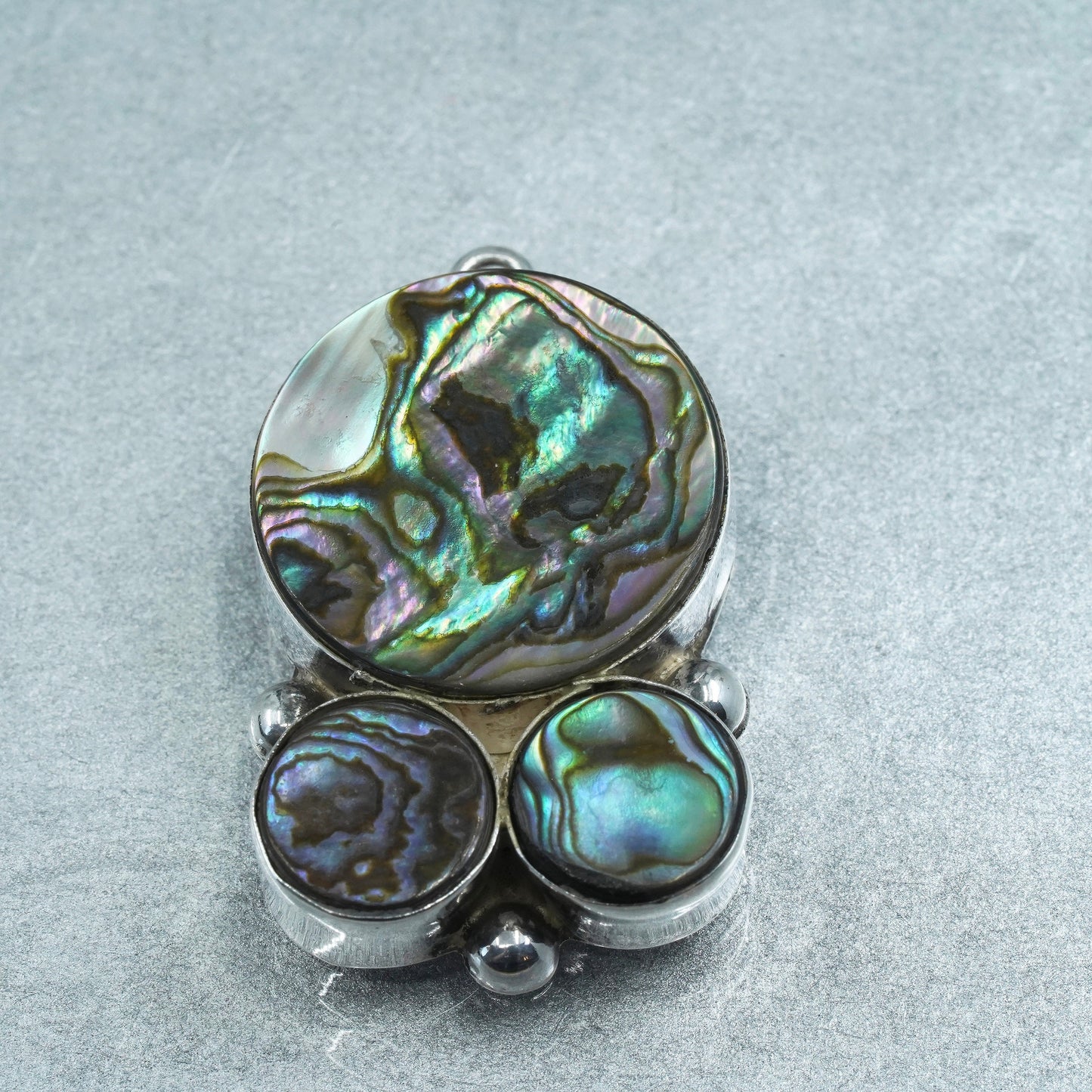 vintage sterling 925 silver handmade pendant with abalone inlay