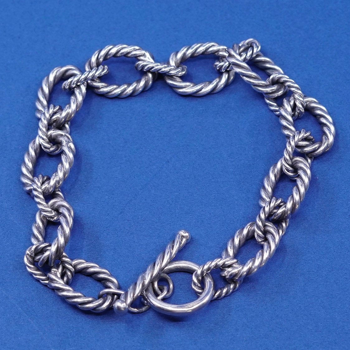 7”, 11mm, vtg Sterling silver handmade bracelet, 925 twisted cable circle chain