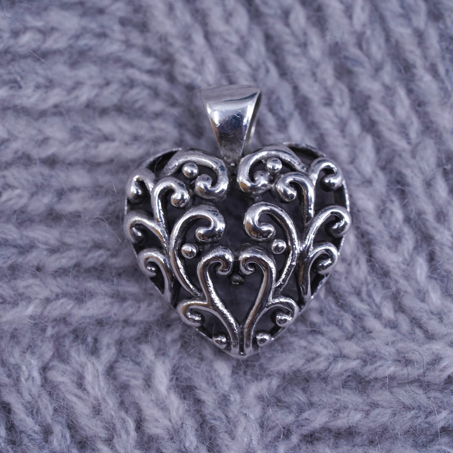 Vintage Sterling silver handmade pendant, 925 filigree heart