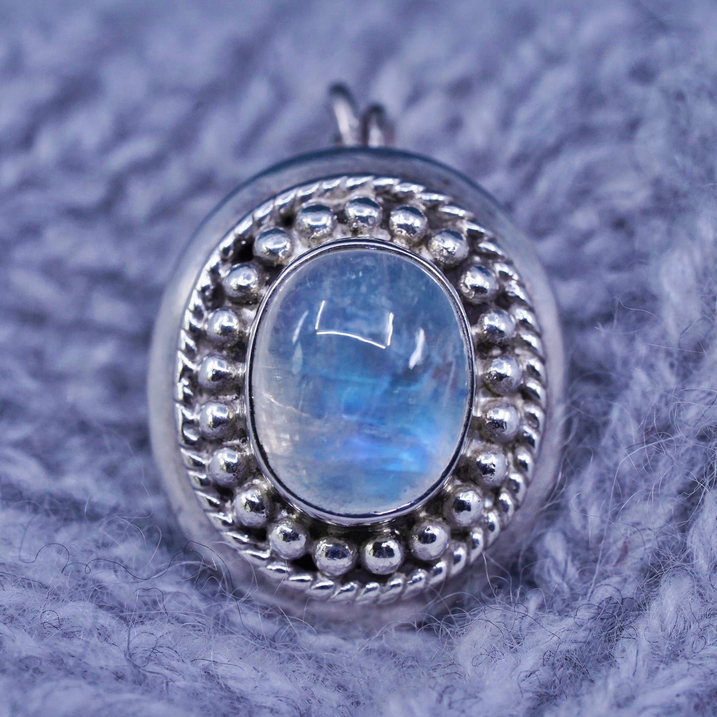 Vintage Sterling silver handmade pendant, 925 oval with moonstone and beads