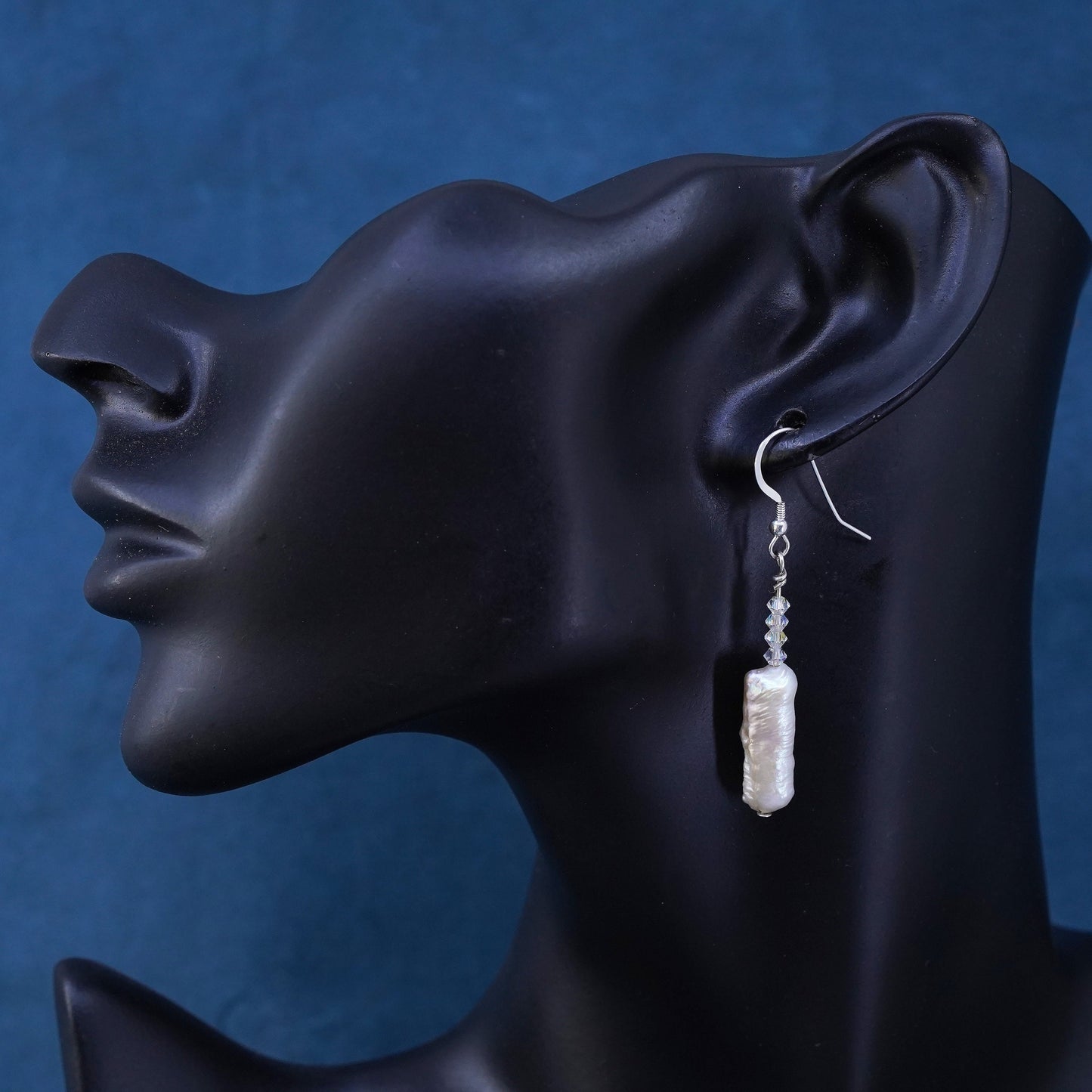 Sterling 925 silver handmade long teardrop earrings with mother of pearl inlay