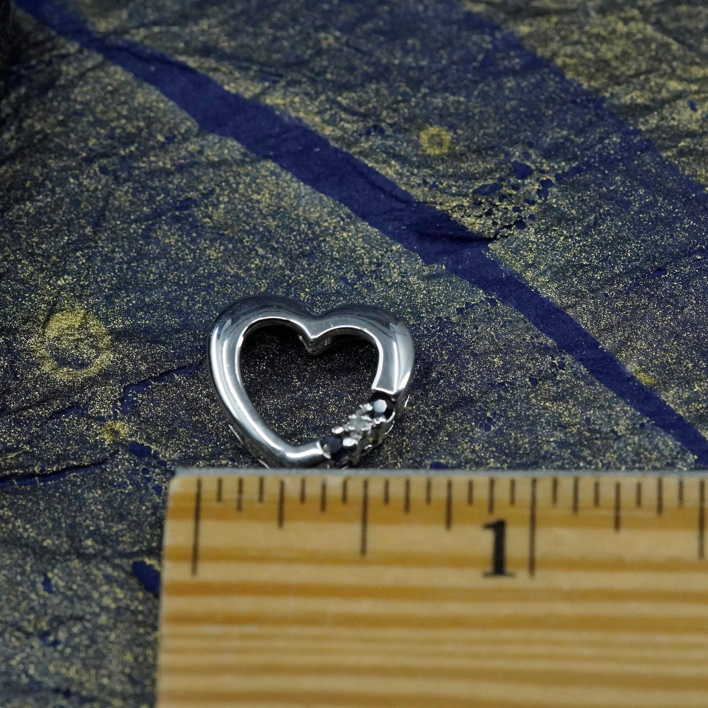 Vintage Sterling silver pendant, 925 heart w/ cluster genuine diamond sapphire