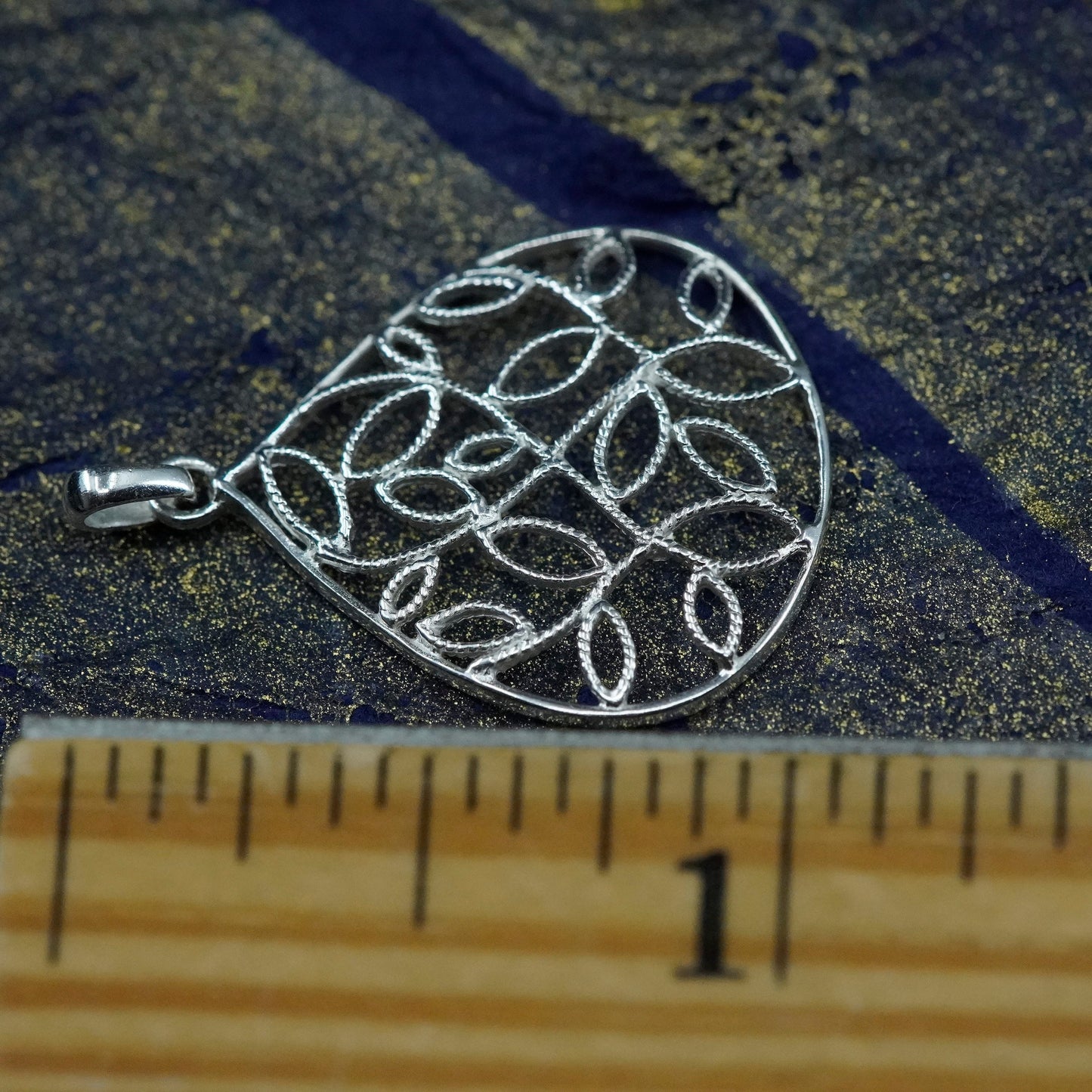 Vintage Sterling silver Handmade pendant, 925 filigree teardrop