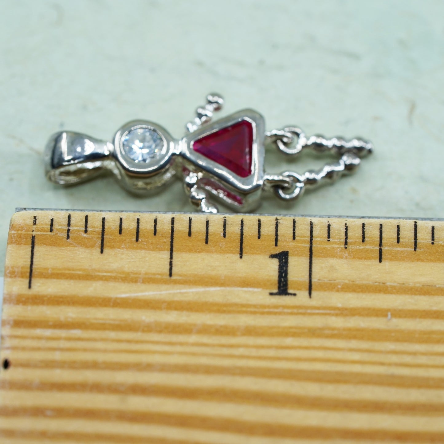 Vintage sterling 925 silver birthstone pendant with ruby girl figure charm