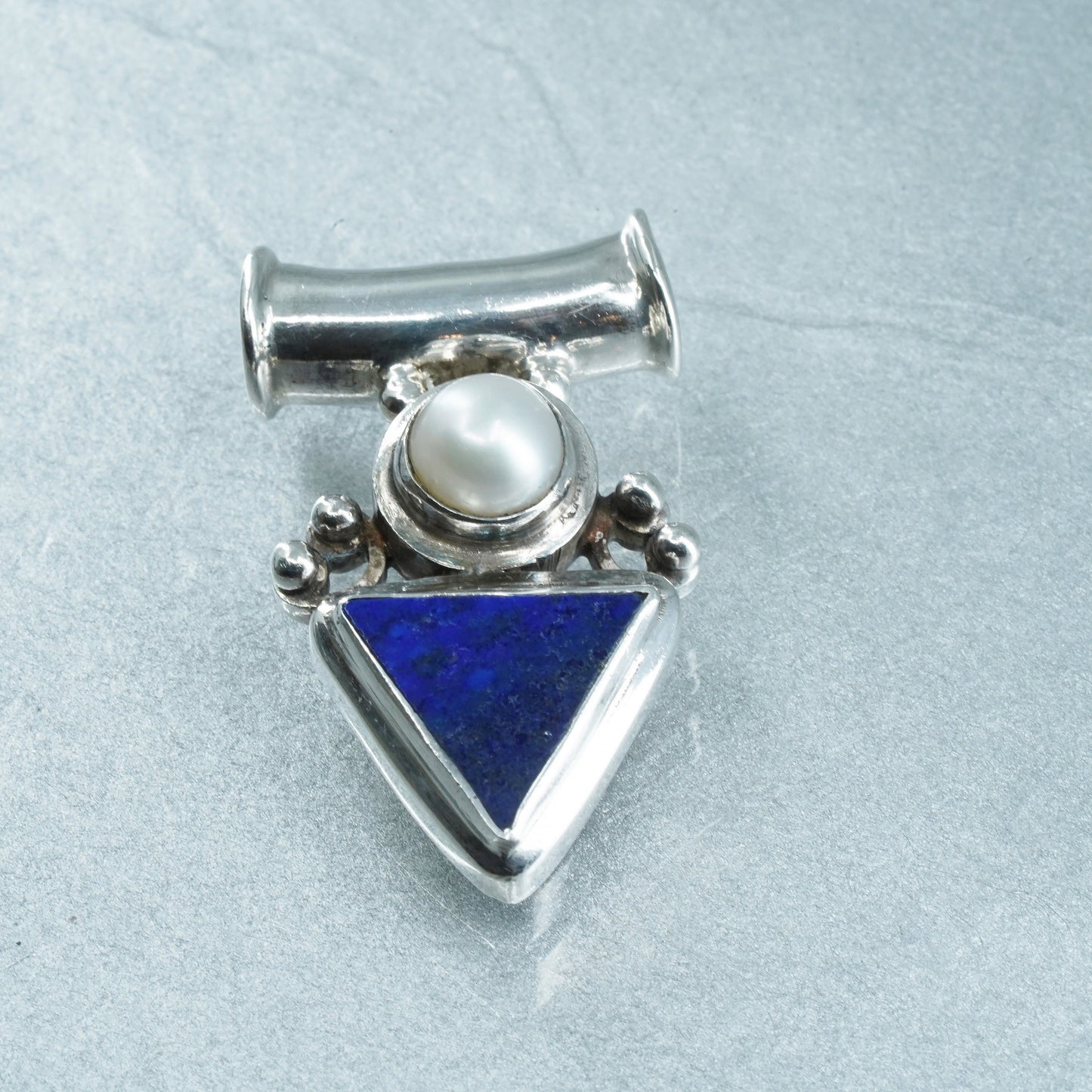 southwestern sterling 925 silver slide pendant triangular lapis lazuli pearl