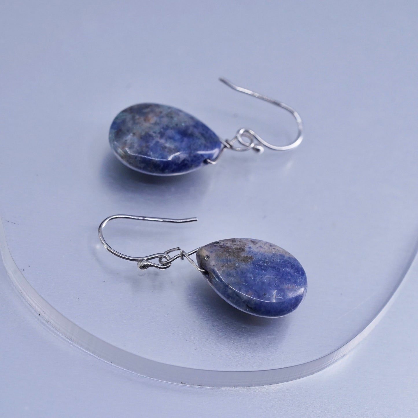 Vintage jewelry | Sterling 925 silver earrings with teardrop sodalite