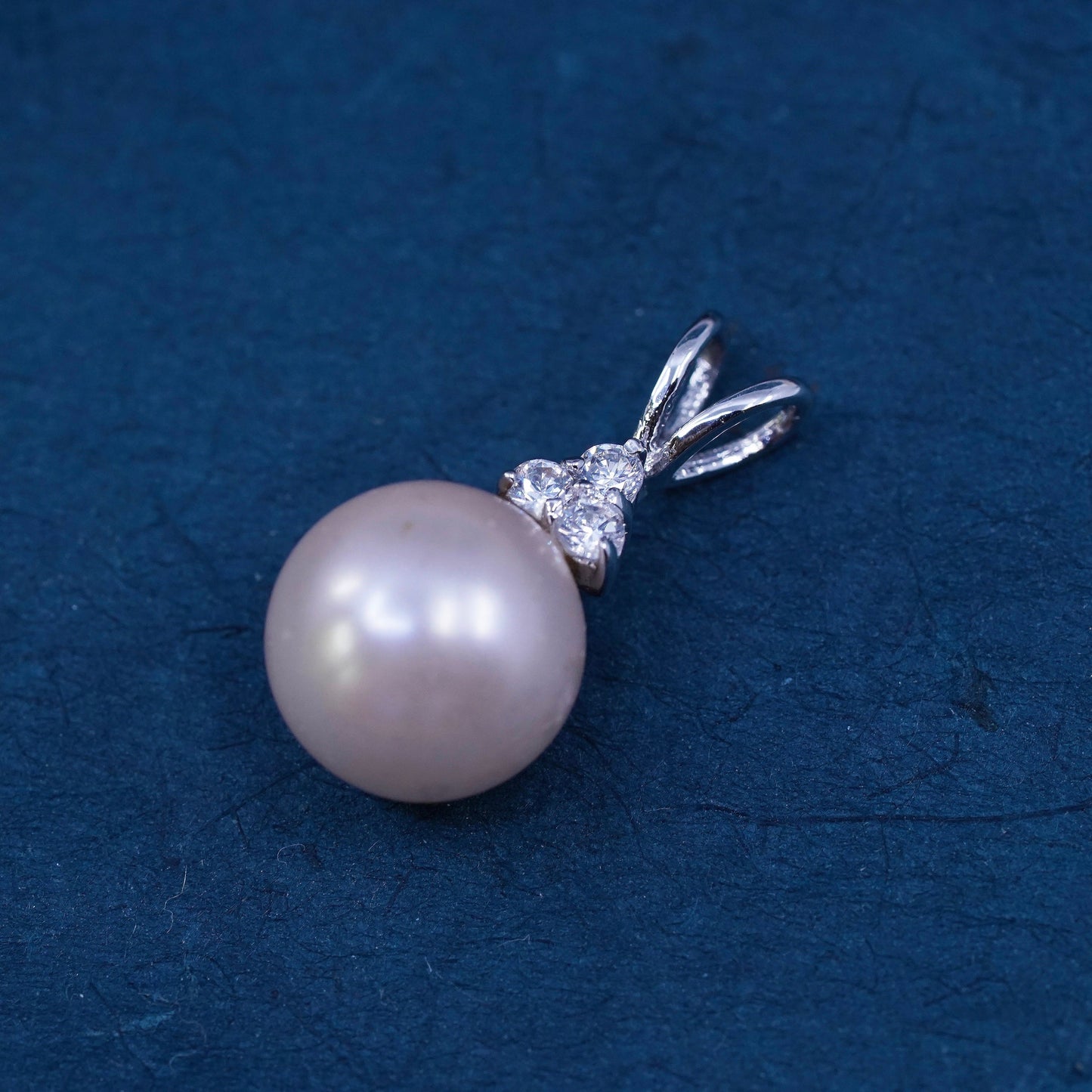 Vintage Sterling 925 silver handmade pendant with pink pearl and cz around