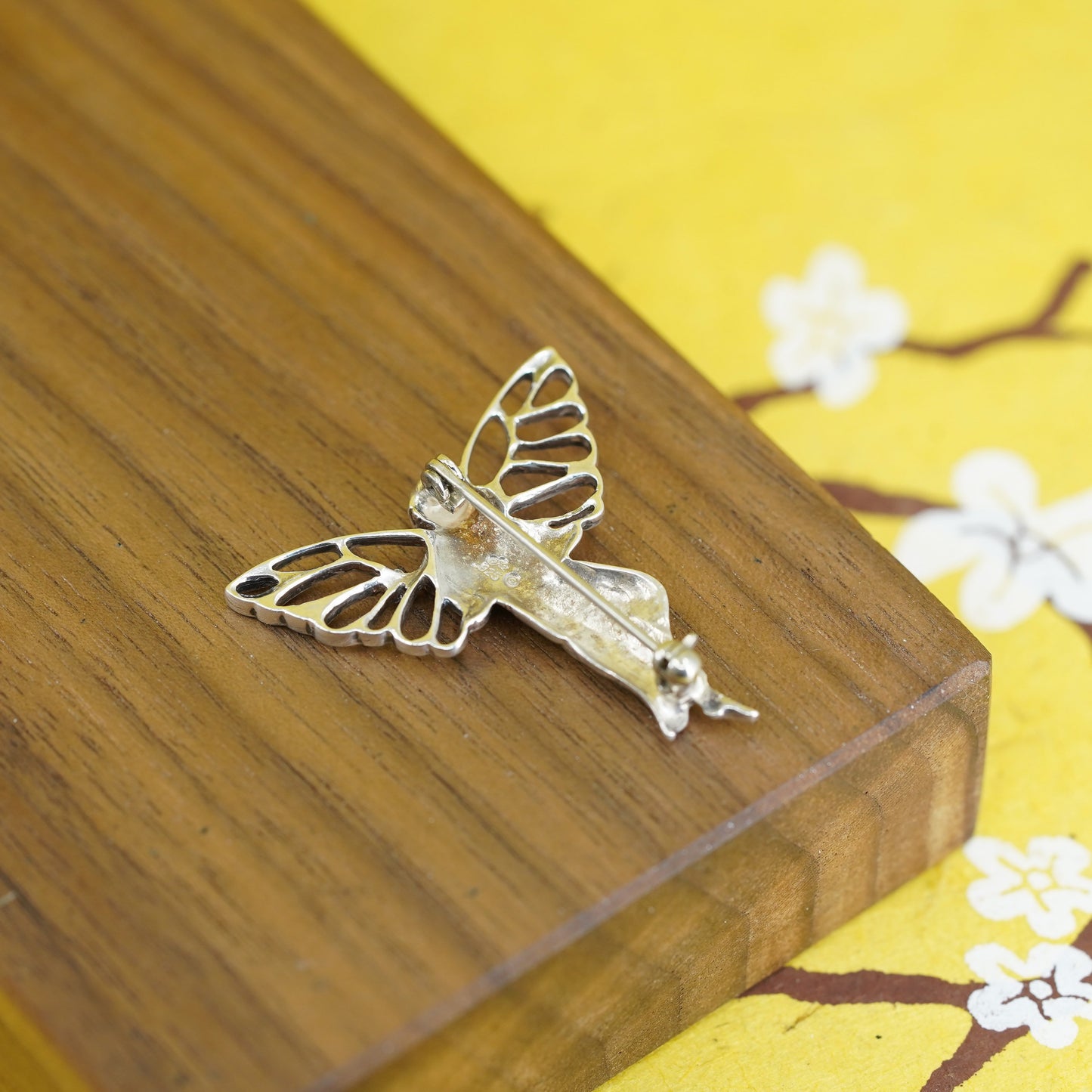 Vintage handmade sterling 925 silver angel brooch with butterfly wings