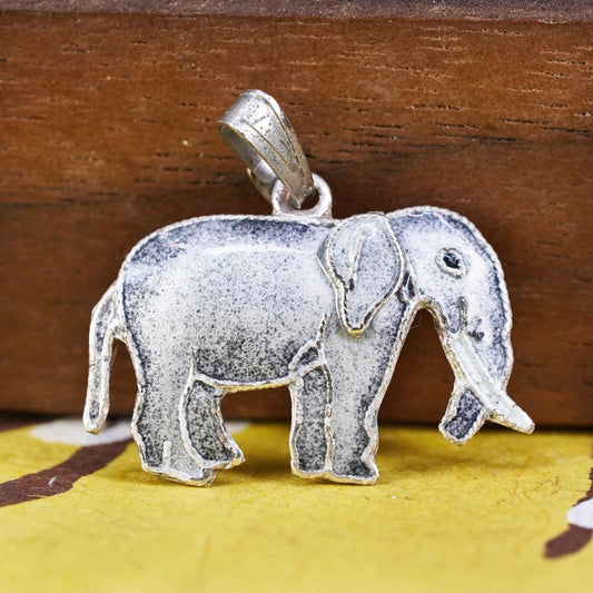 Vintage Sterling silver handmade pendant, 925 silver enamel elephant