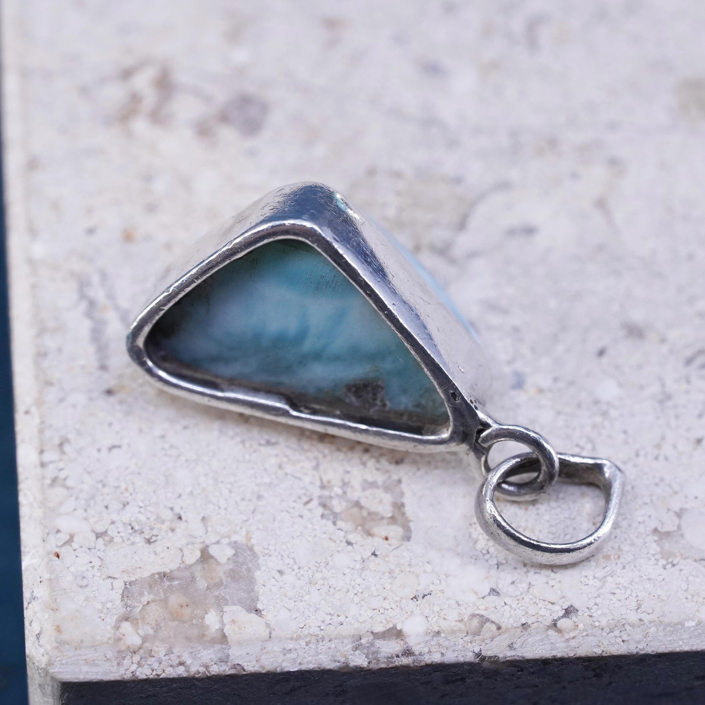 Vintage Sterling 925 Silver Handmade Pendant with pyramid Larimar