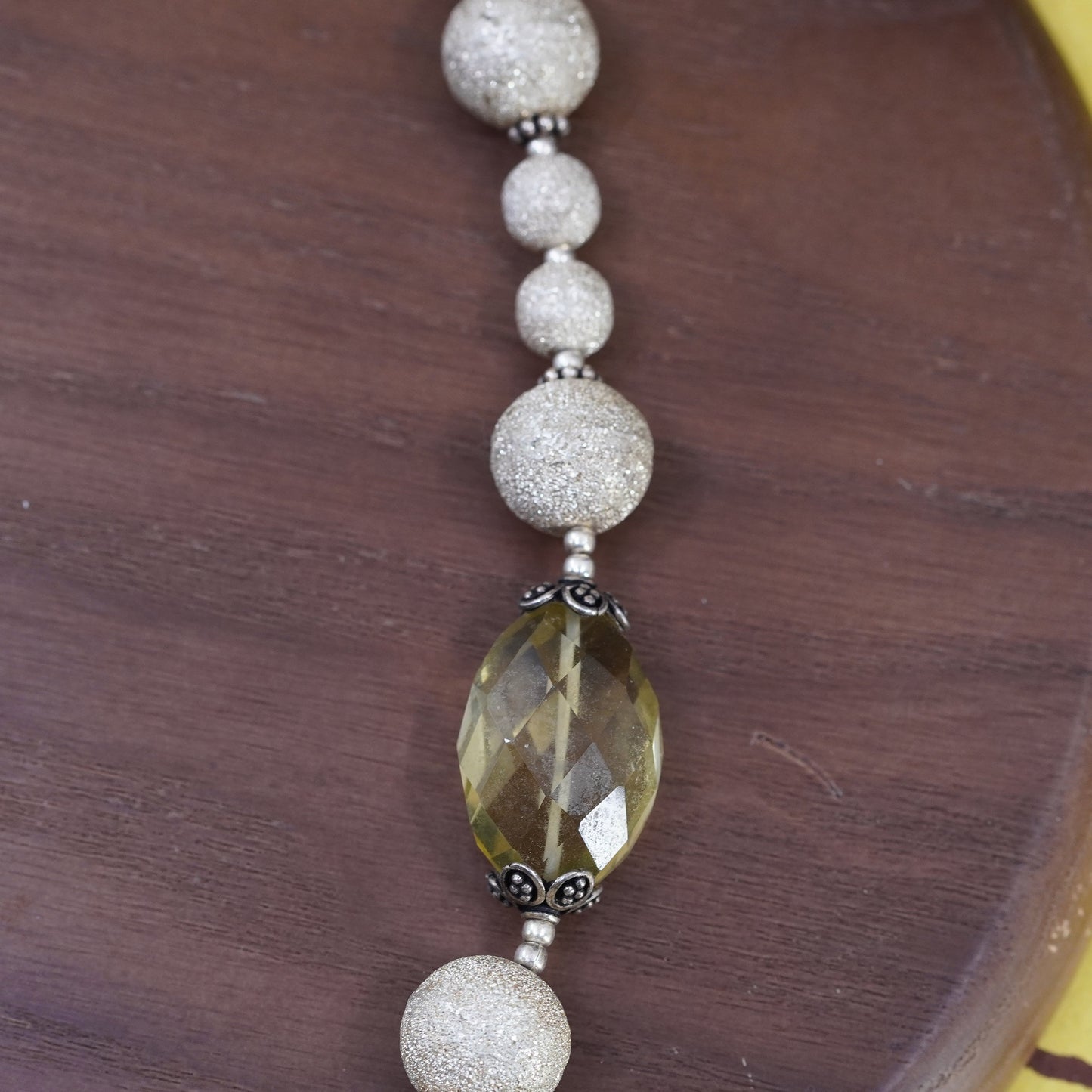 18”, Amy Kahn Russell AKR Sterling Silver 925 bead ball with olive citrine